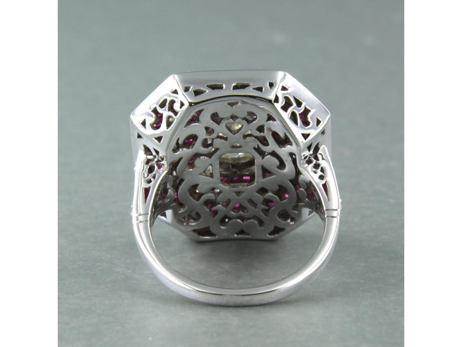 Anillo estilo Art Déco con rubí y diamante de hasta 1,70 ct de oro blanco de 14k Talla antigua en venta