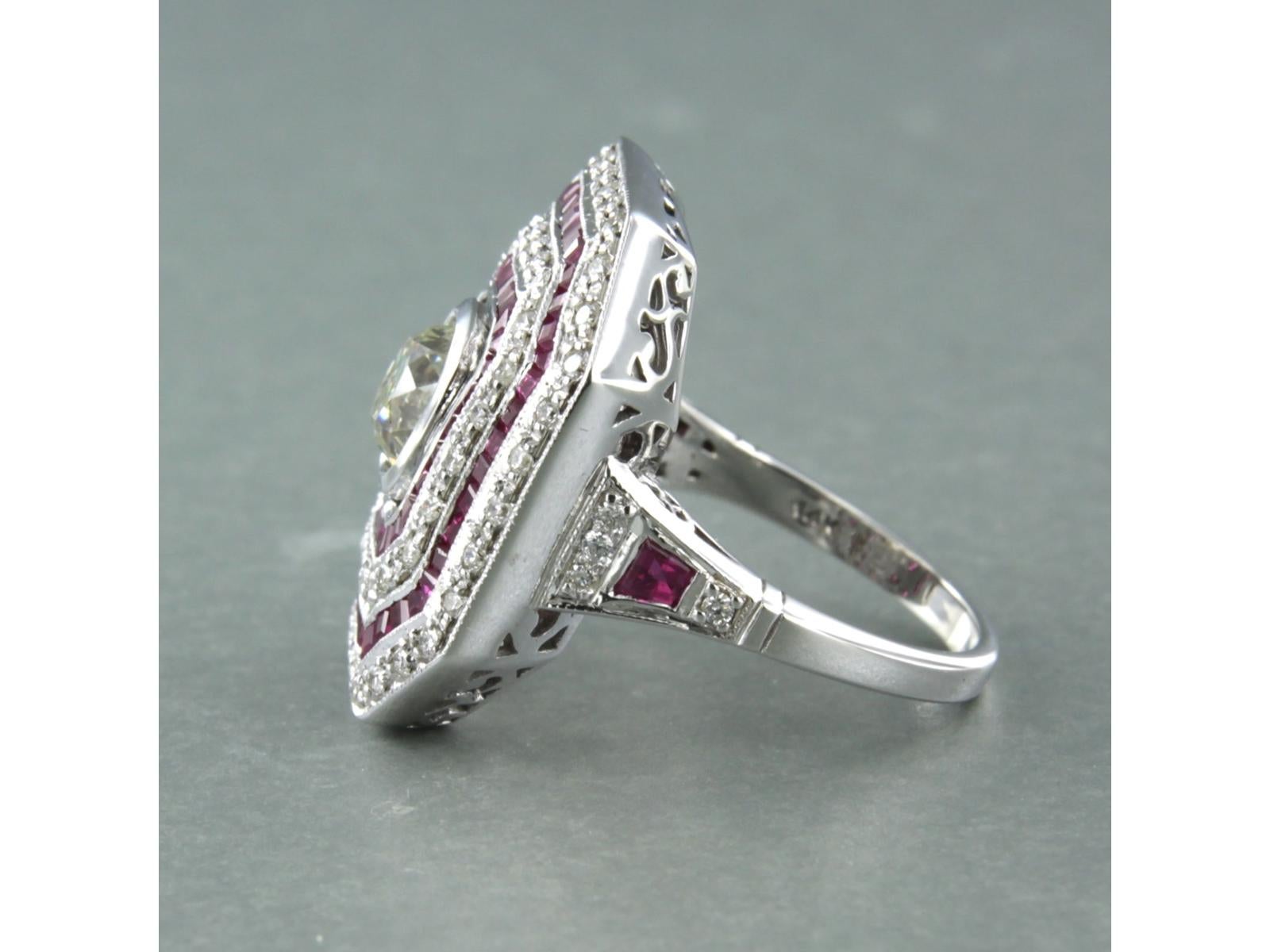 Anillo estilo Art Déco con rubí y diamante de hasta 1,70 ct de oro blanco de 14k en Nuevo estado para la venta en The Hague, ZH