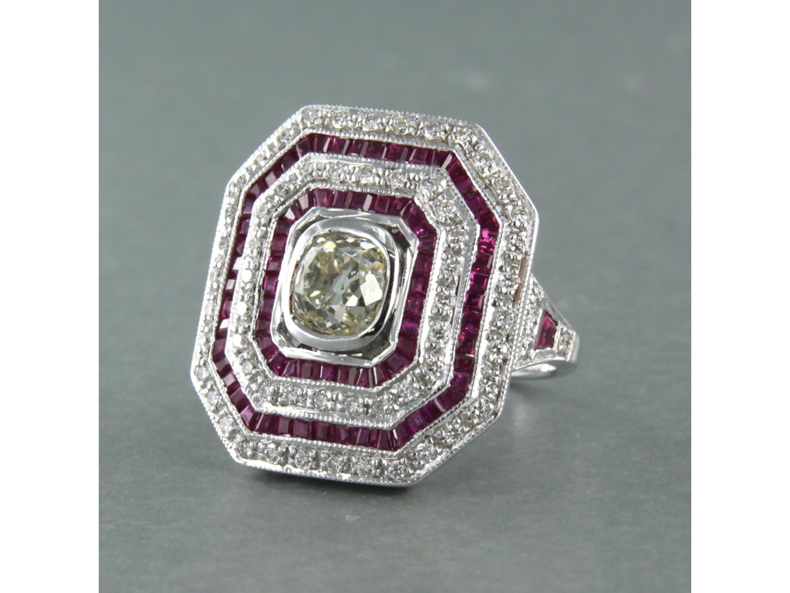 De las mujeres Anillo estilo Art Déco con rubí y diamante de hasta 1,70 ct de oro blanco de 14k en venta