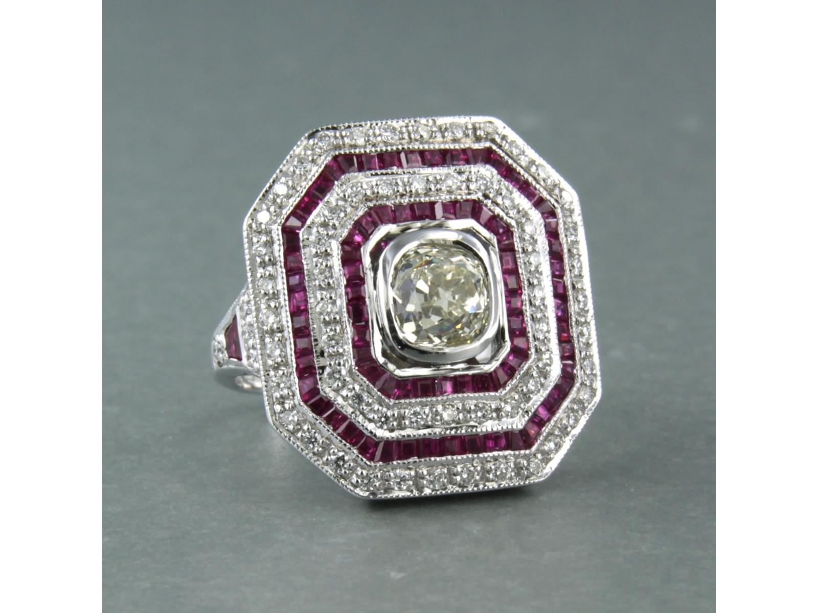 Anillo estilo Art Déco con rubí y diamante de hasta 1,70 ct de oro blanco de 14k en venta 1
