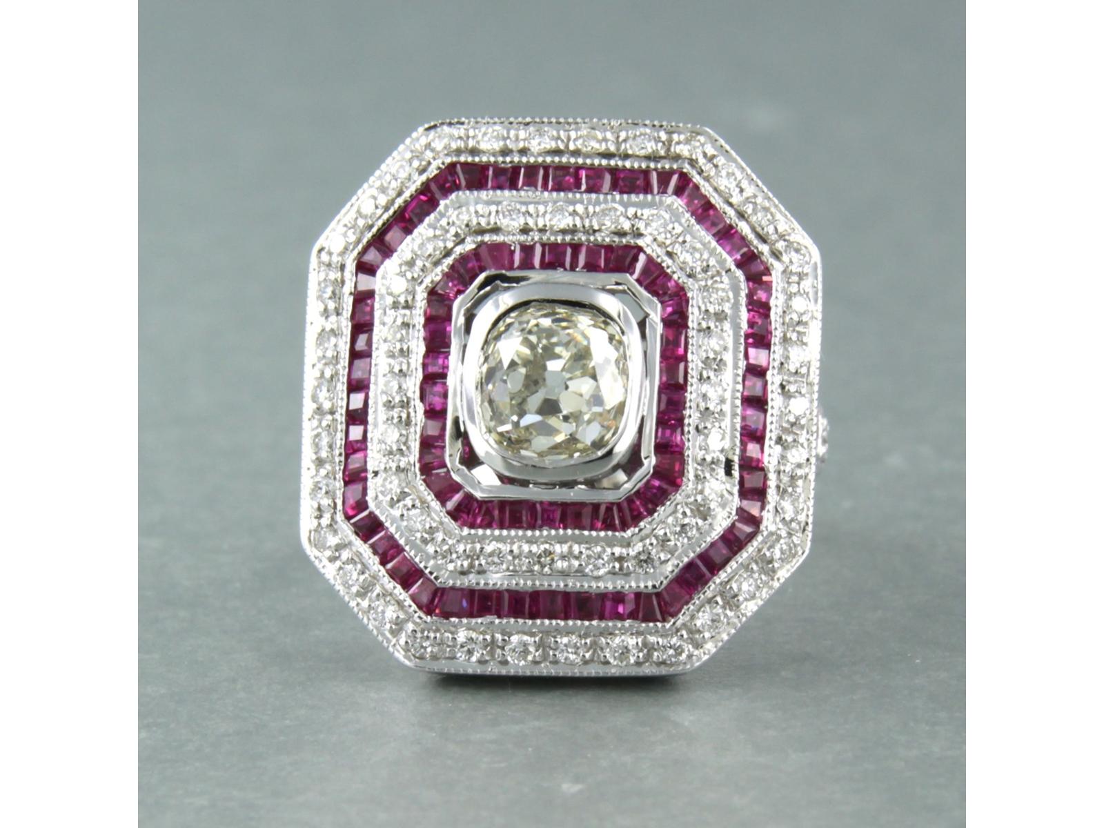 Anillo estilo Art Déco con rubí y diamante de hasta 1,70 ct de oro blanco de 14k en venta 2