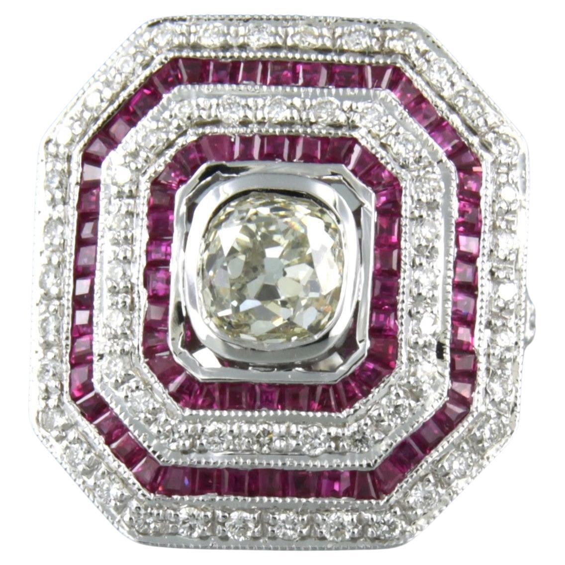 Art Deco style Ring with ruby and diamond up to 1.70ct 14k white gold