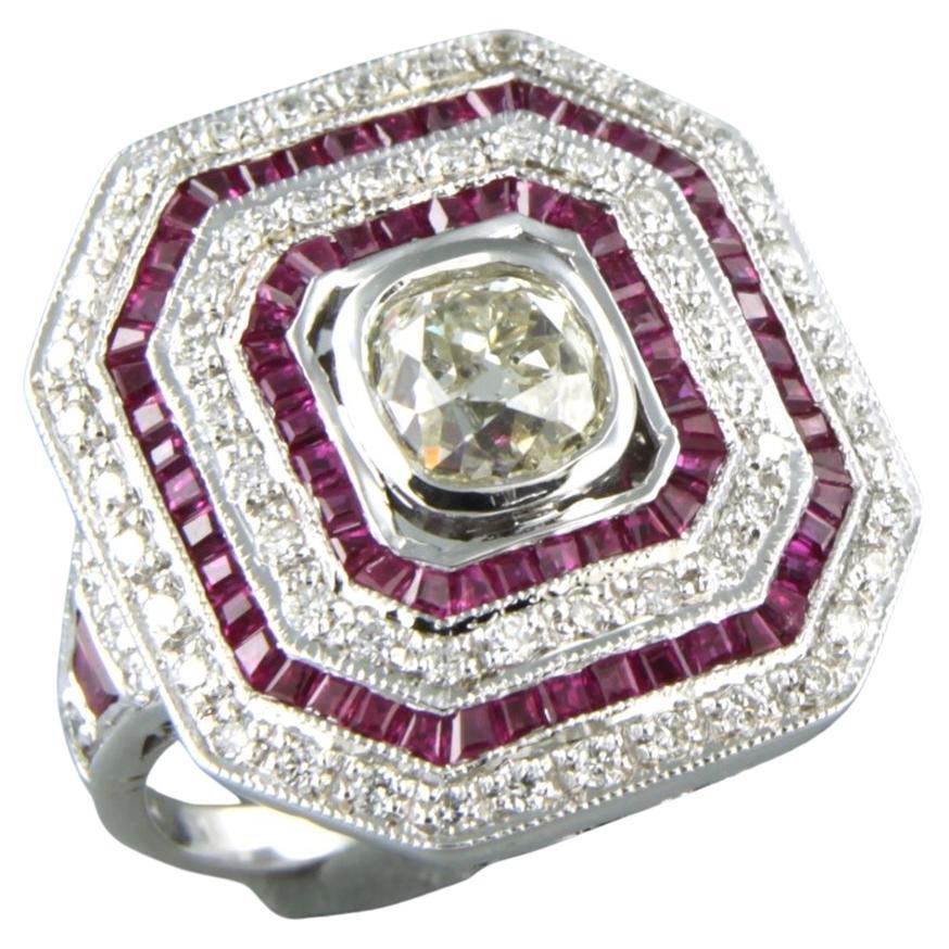 Art Deco style Ring with ruby and diamond up to 1.70ct 14k white gold