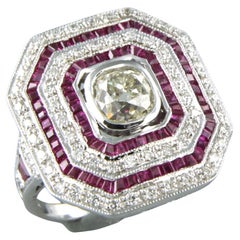 Art Deco style Ring with ruby and diamond up to 1.70ct 14k white gold