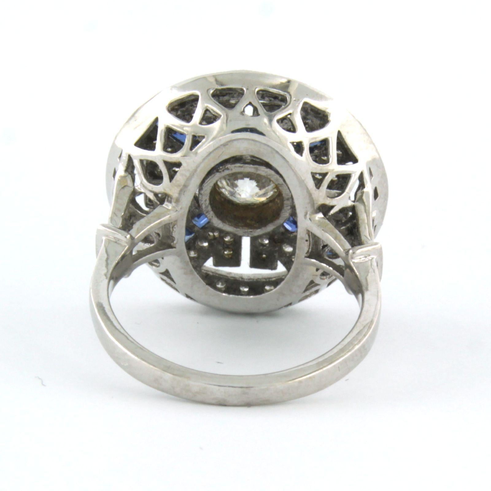 Art Deco style Ring with sapphire and diamond 14k white gold In New Condition For Sale In The Hague, ZH