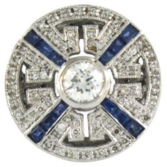 Art Deco style Ring with sapphire and diamond 14k white gold