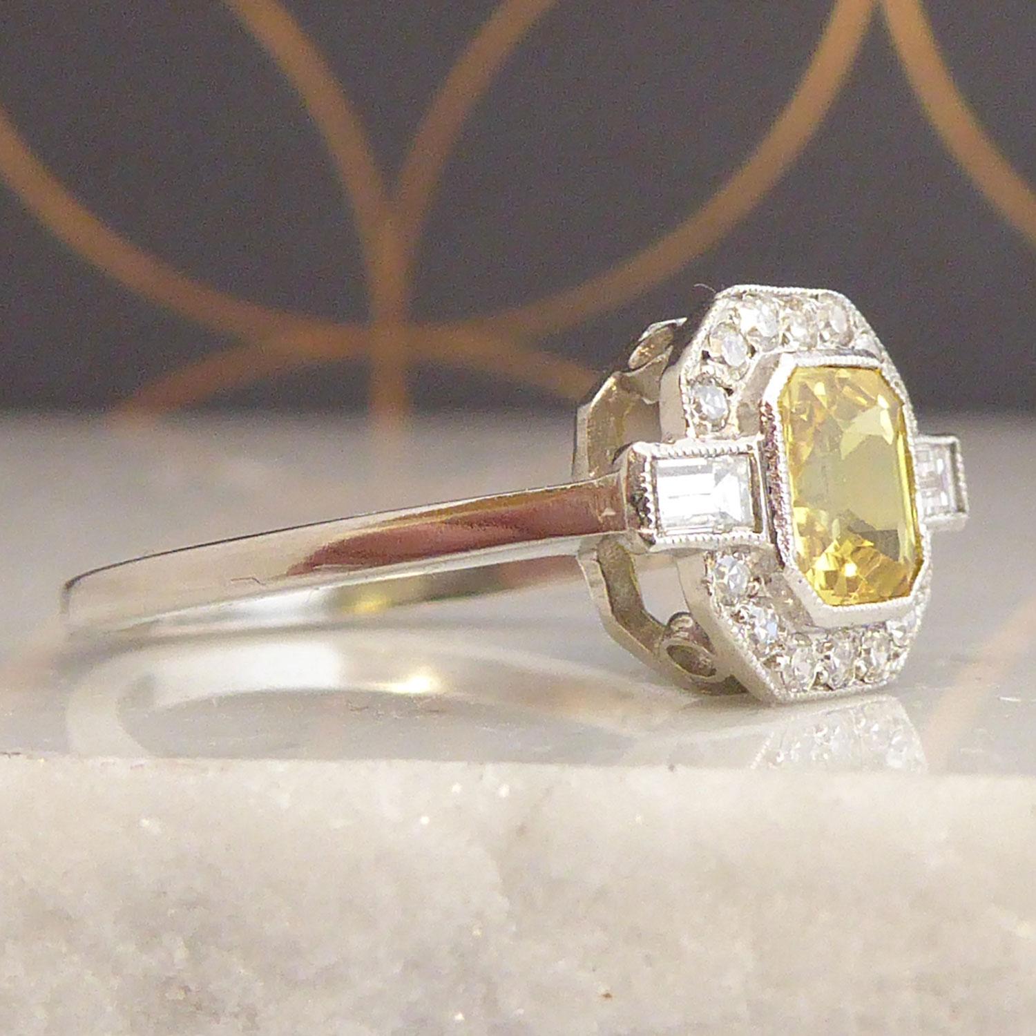 yellow sapphire art deco ring