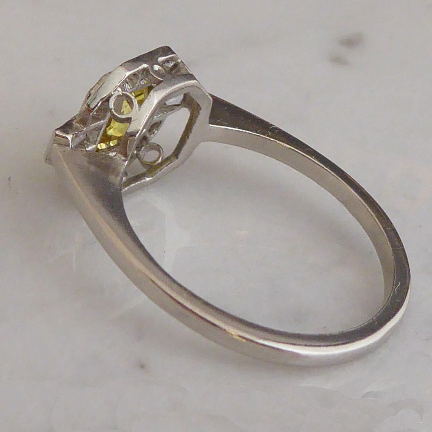 Art Deco Style Ring, Yellow Sapphire and Diamond Octagonal Cluster, Platinum 1