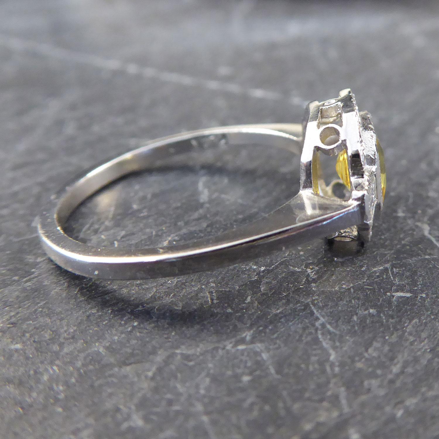Art Deco Style Ring, Yellow Sapphire and Diamond Octagonal Cluster, Platinum 2