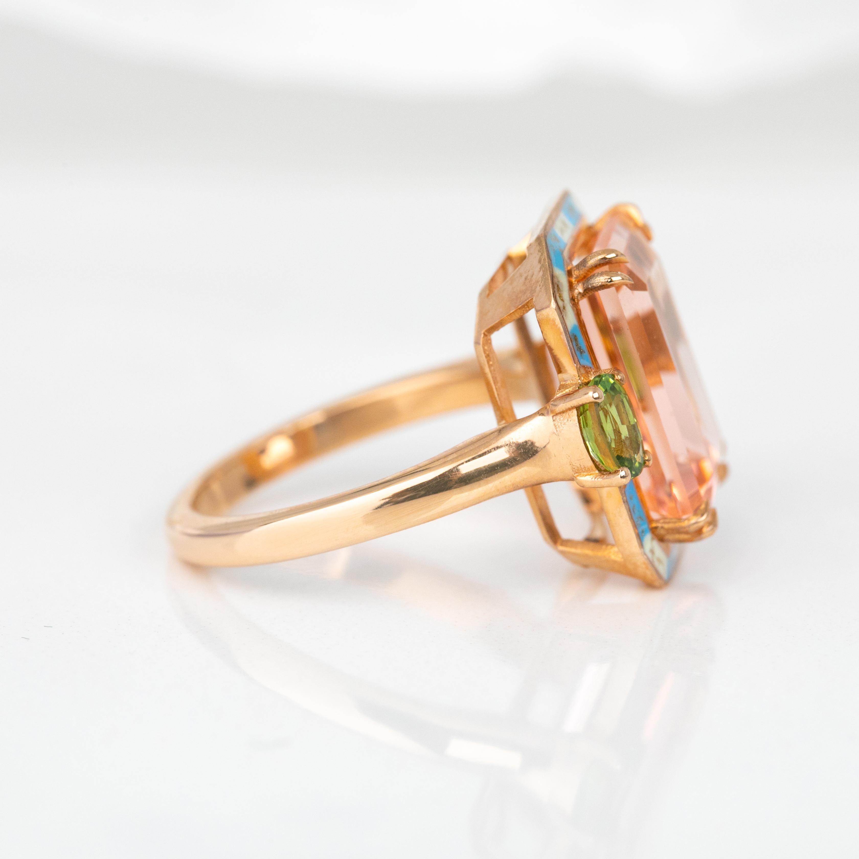 For Sale:  Art Deco Style Ring, 14k Gold Ring Pink Quartz and Pink Tourmaline Stone Ring 16