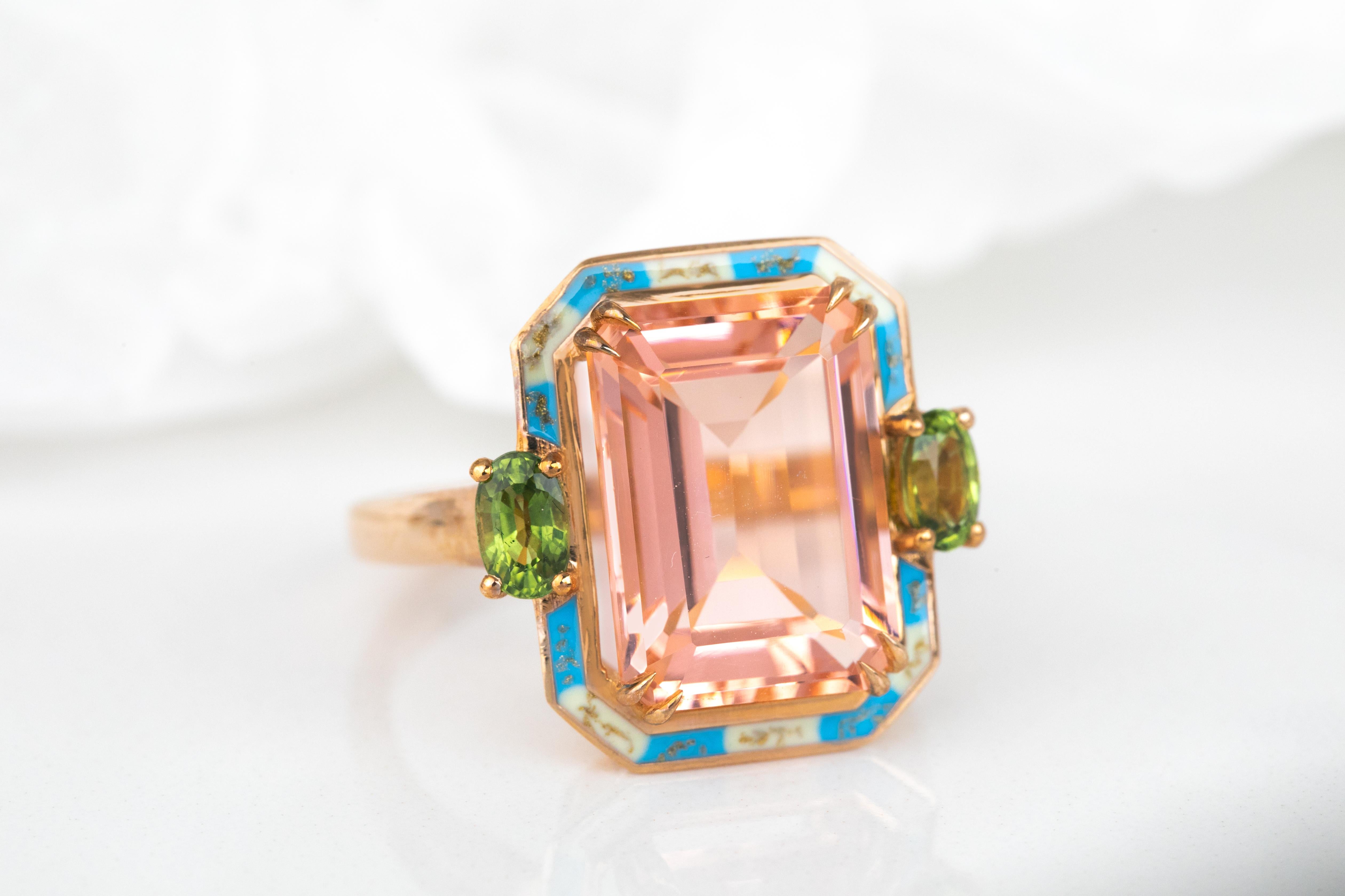 For Sale:  Art Deco Style Ring, 14k Gold Ring Pink Quartz and Pink Tourmaline Stone Ring 2