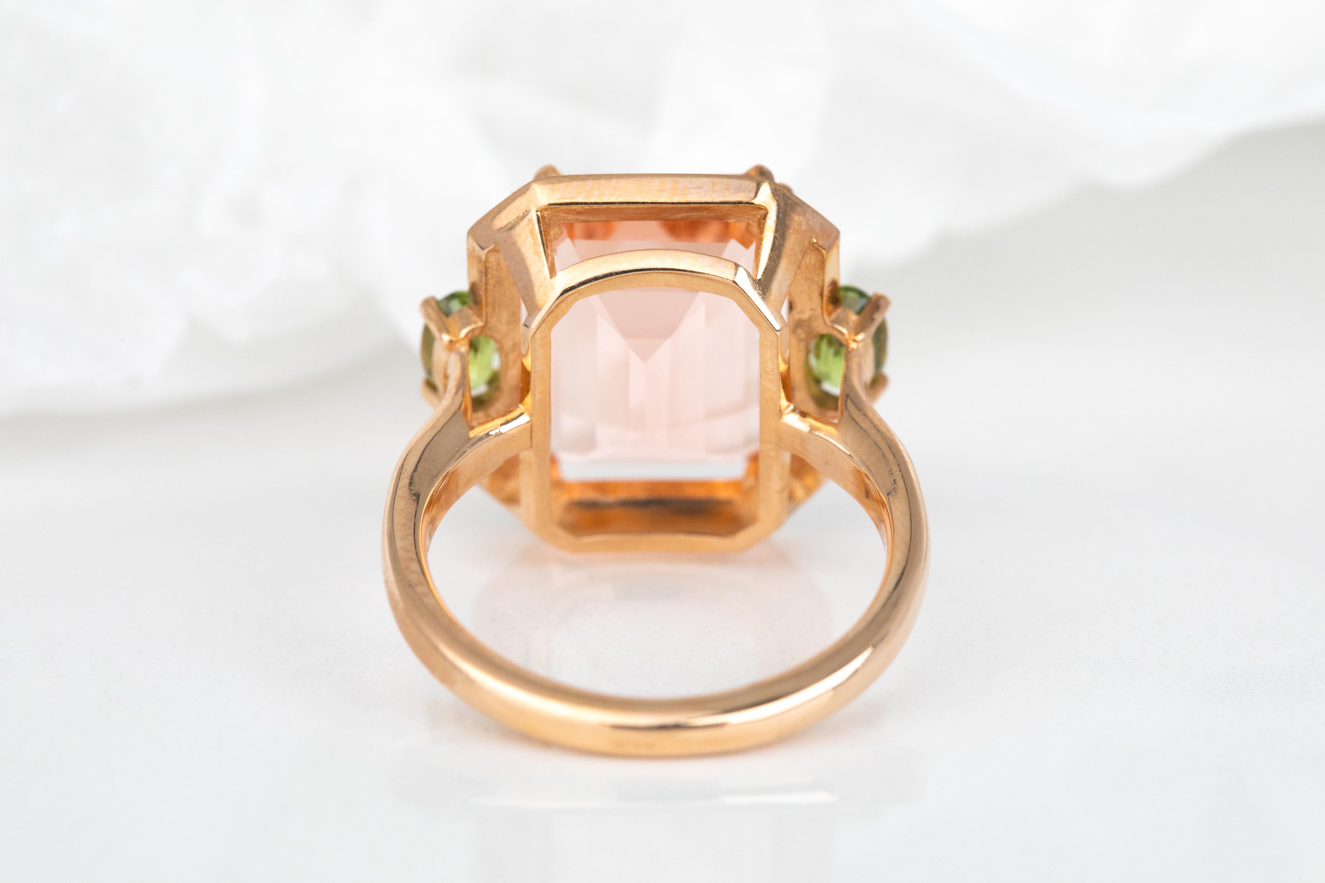 For Sale:  Art Deco Style Ring, 14k Gold Ring Pink Quartz and Pink Tourmaline Stone Ring 4