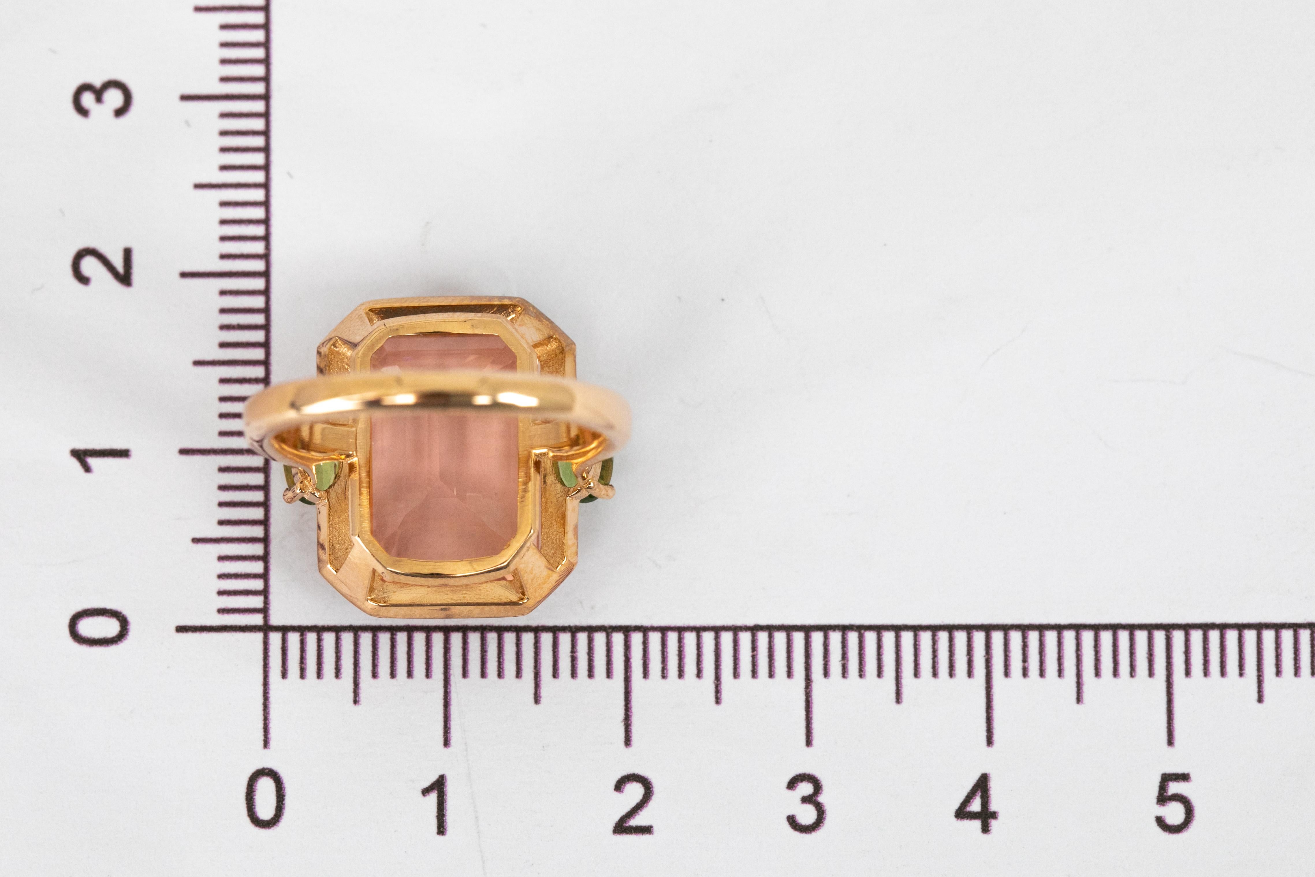 For Sale:  Art Deco Style Ring, 14k Gold Ring Pink Quartz and Pink Tourmaline Stone Ring 7