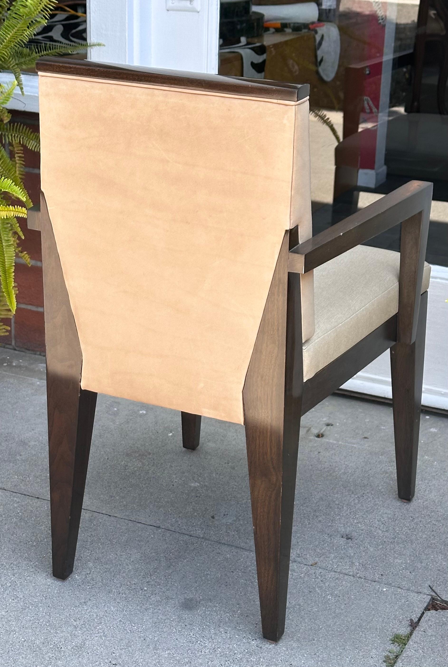 Art Deco Style Robert Marinelli Leather Arm Chair In Good Condition For Sale In LOS ANGELES, CA