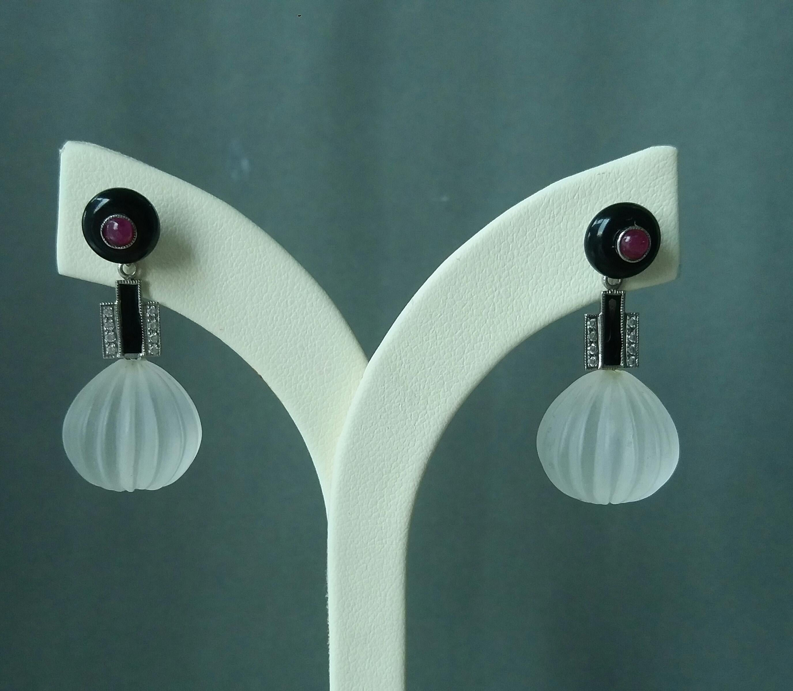 Ohrringe im Art-Déco-Stil aus Bergkristall, schwarzer Onyx, Rubin, Gold, Diamanten und Emaille Damen im Angebot