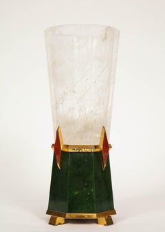 Art Deco Style Rock Crystal, Enamel & Russian Green Jasper Lamp; Asprey London