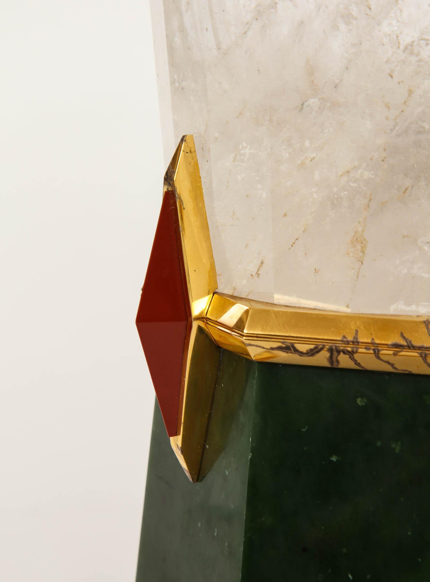 Art Deco Style Rock Crystal, Enamel & Russian Green Jasper Lamp; Asprey London In Good Condition For Sale In New York, NY