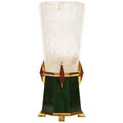 Art Deco Style Rock Crystal, Enamel & Russian Green Jasper Lamp; Asprey London
