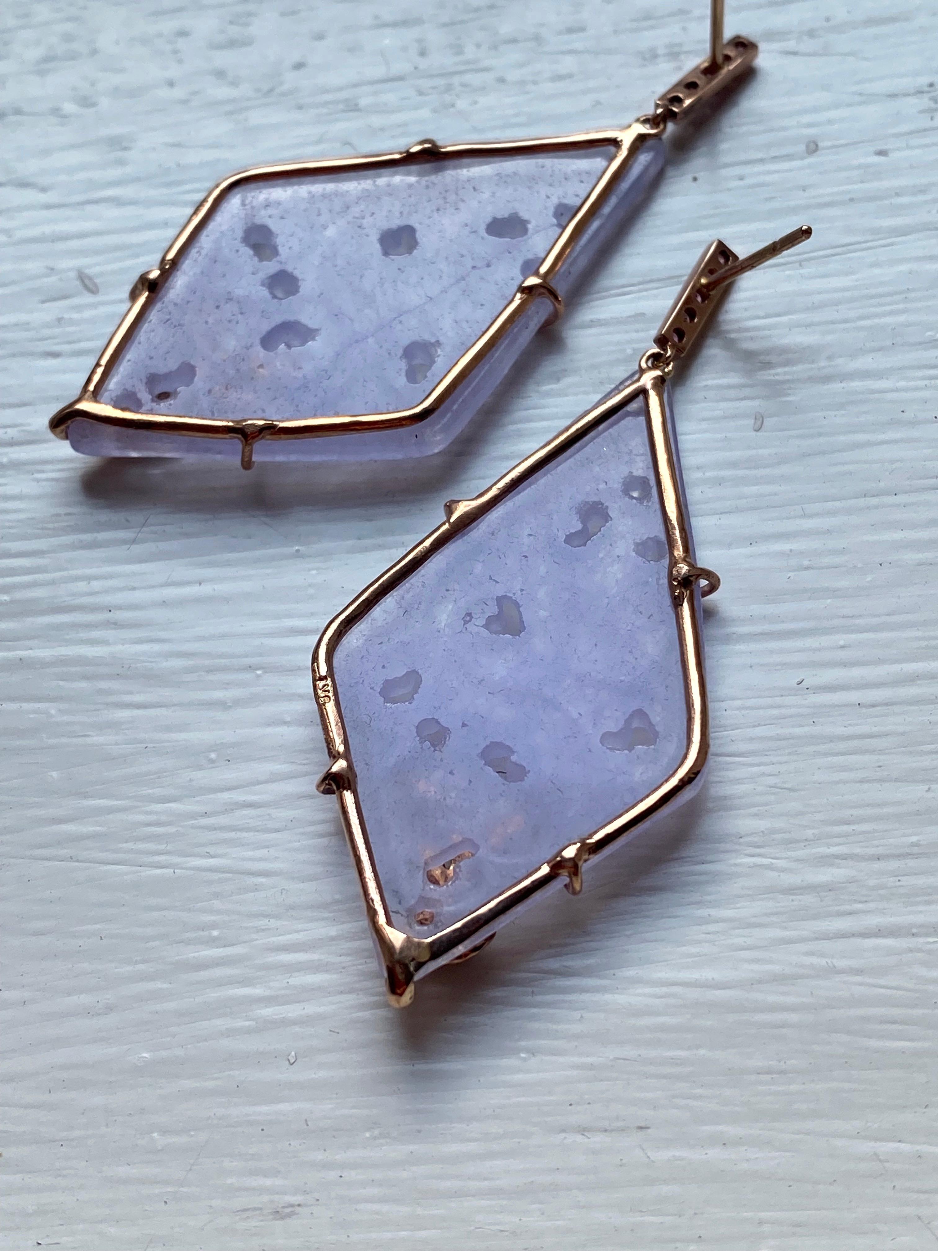 Rossella Ugolini Art Deco Style Rose Quartz Purple Color Gold Dangle Earrings For Sale 4