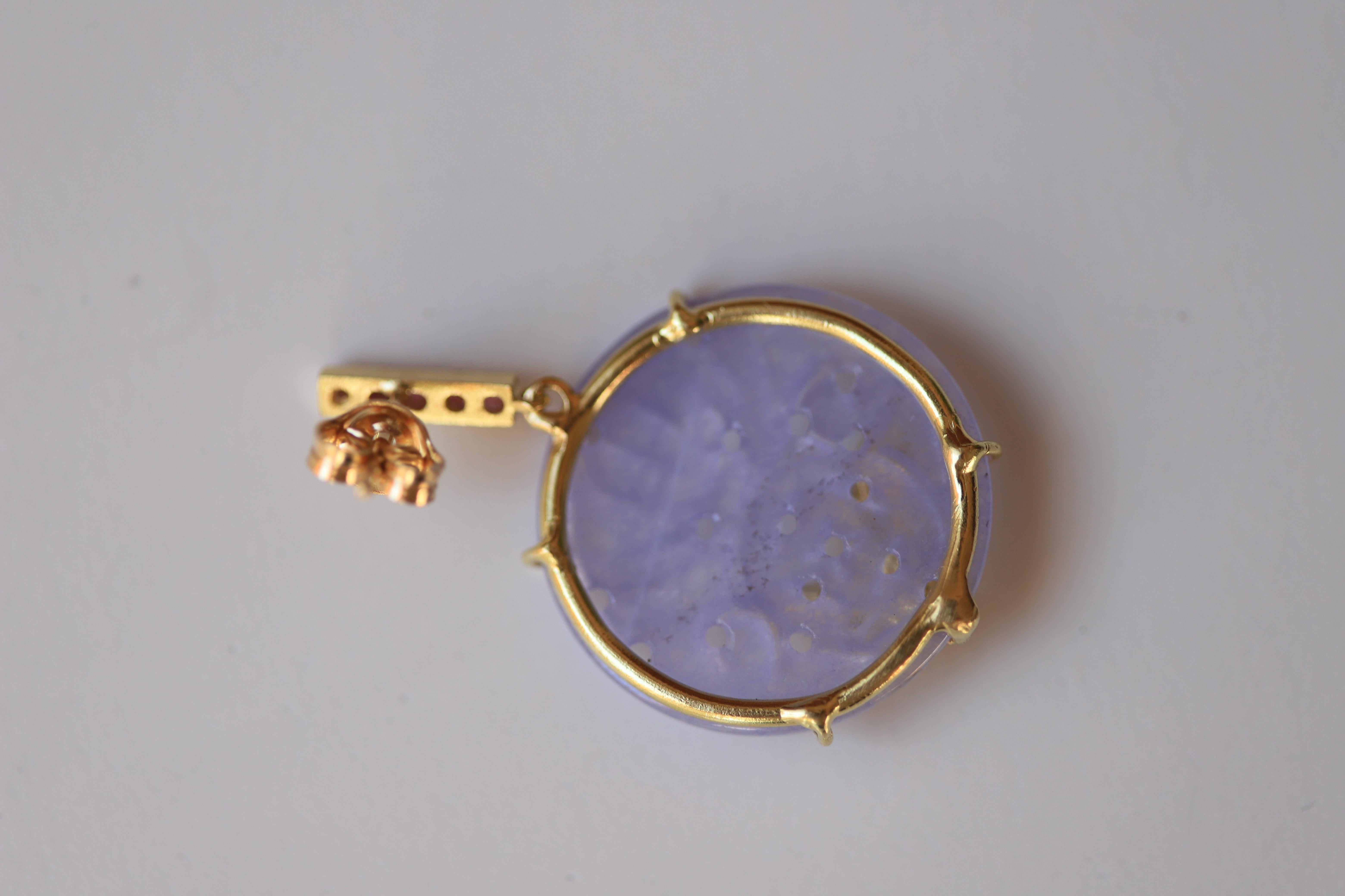 Art Deco Rossella Ugolini 18K Gold Carved Rose Quartz Lilac Coin 