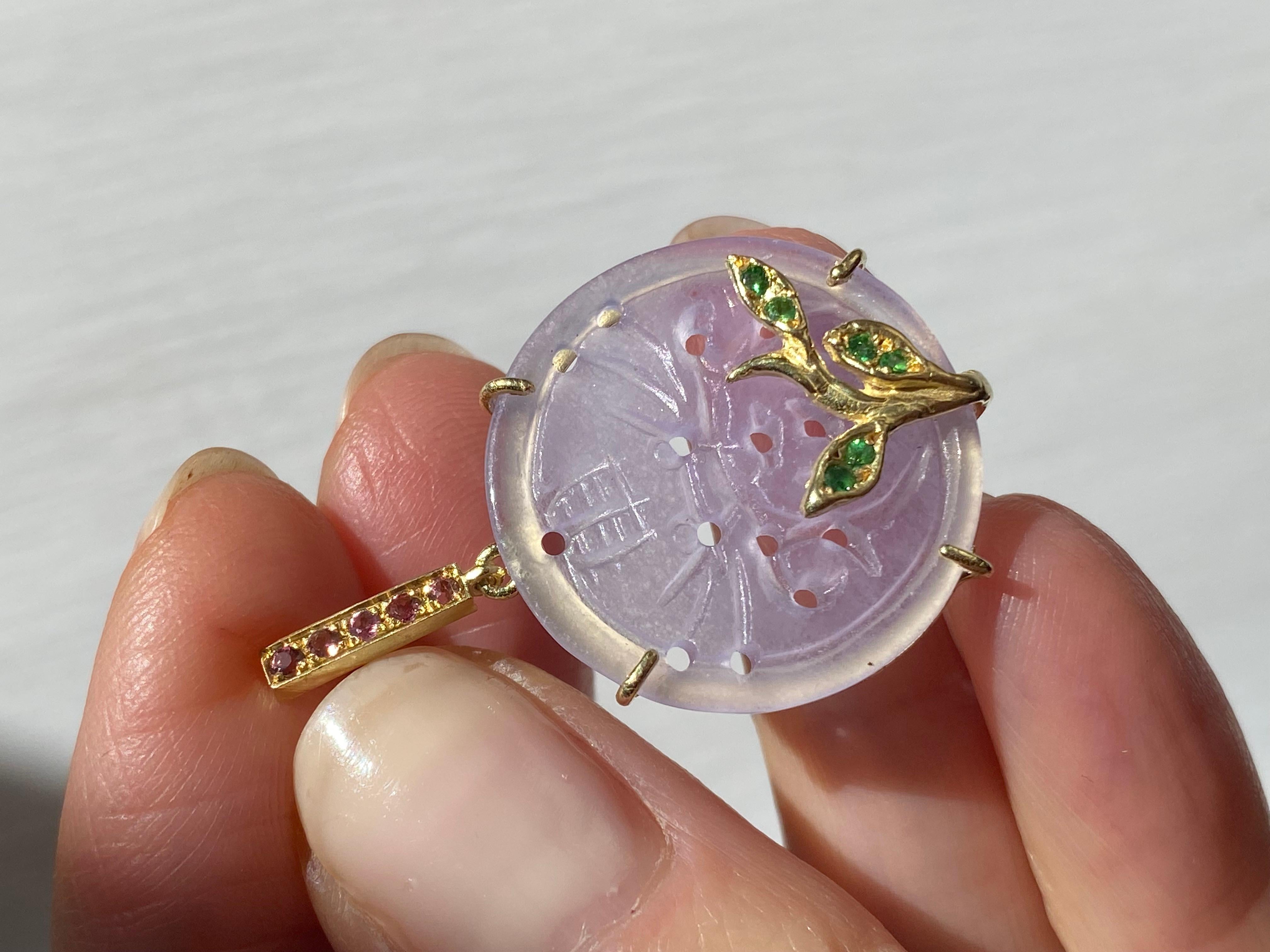 Rossella Ugolini 18K Gold Carved Rose Quartz Lilac Coin 