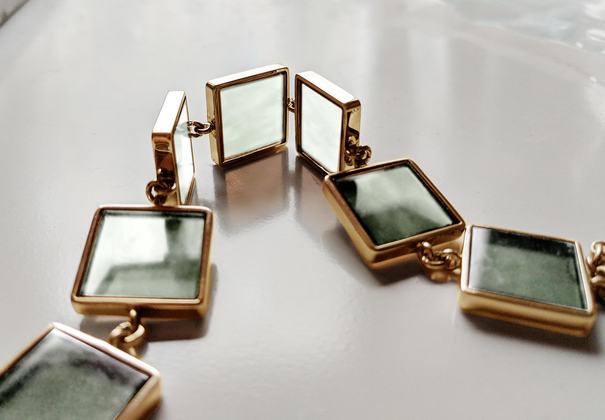 Art Deco Style Rose Gold Link Bracelet with Green Quartzes For Sale 4
