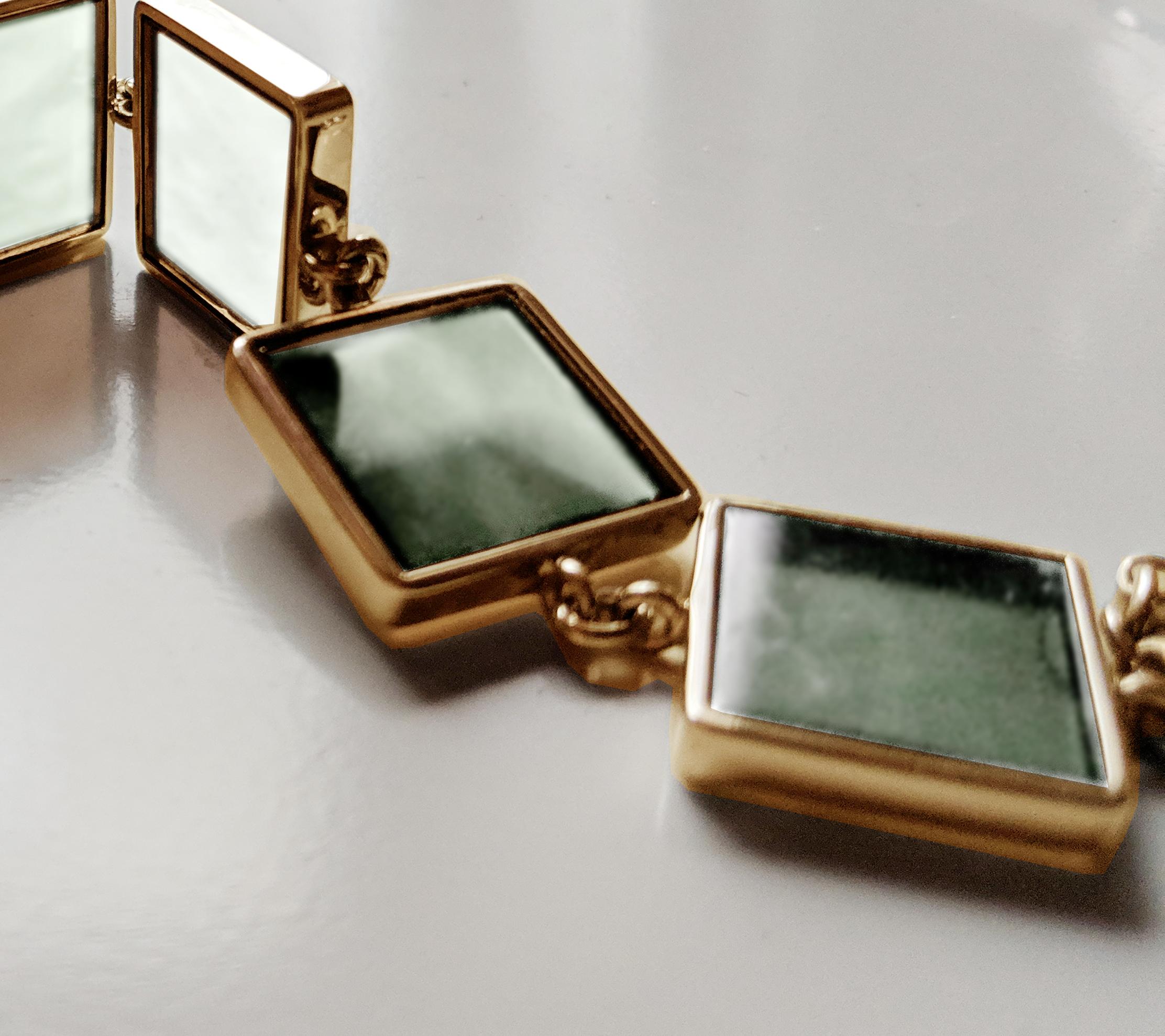 Art Deco Style Rose Gold Link Bracelet with Green Quartzes For Sale 5