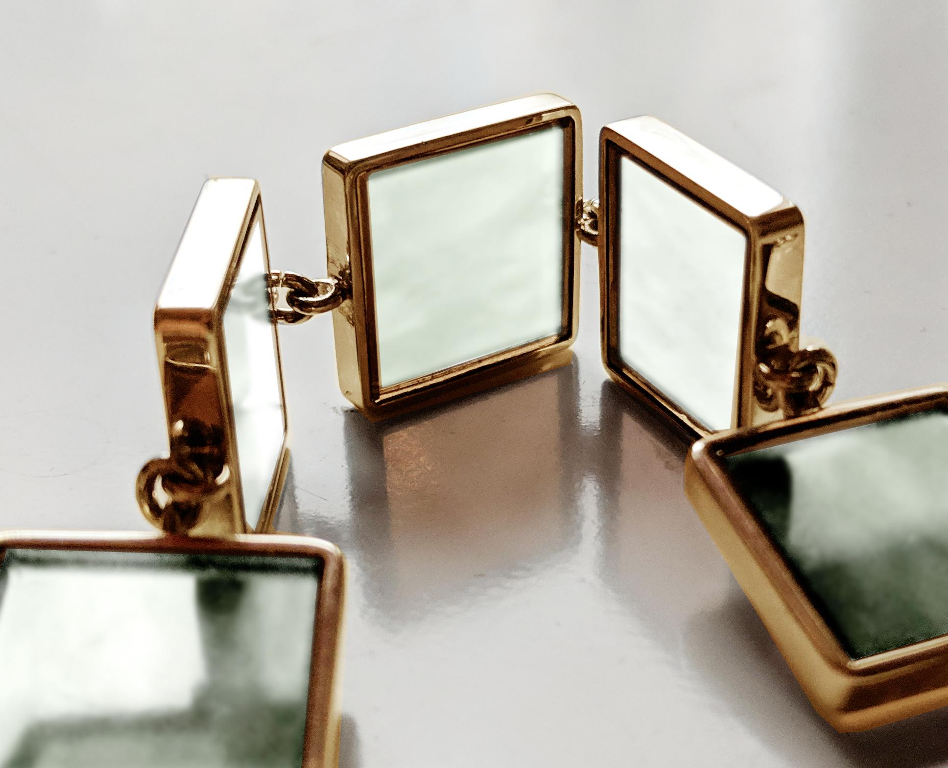 Women's or Men's Art Deco Style Rose Gold Link Bracelet with Green Quartzes For Sale