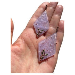 Art Deco Style Rose Quartz Purple Color Gold Pink Sapphires Tsavorite Earrings