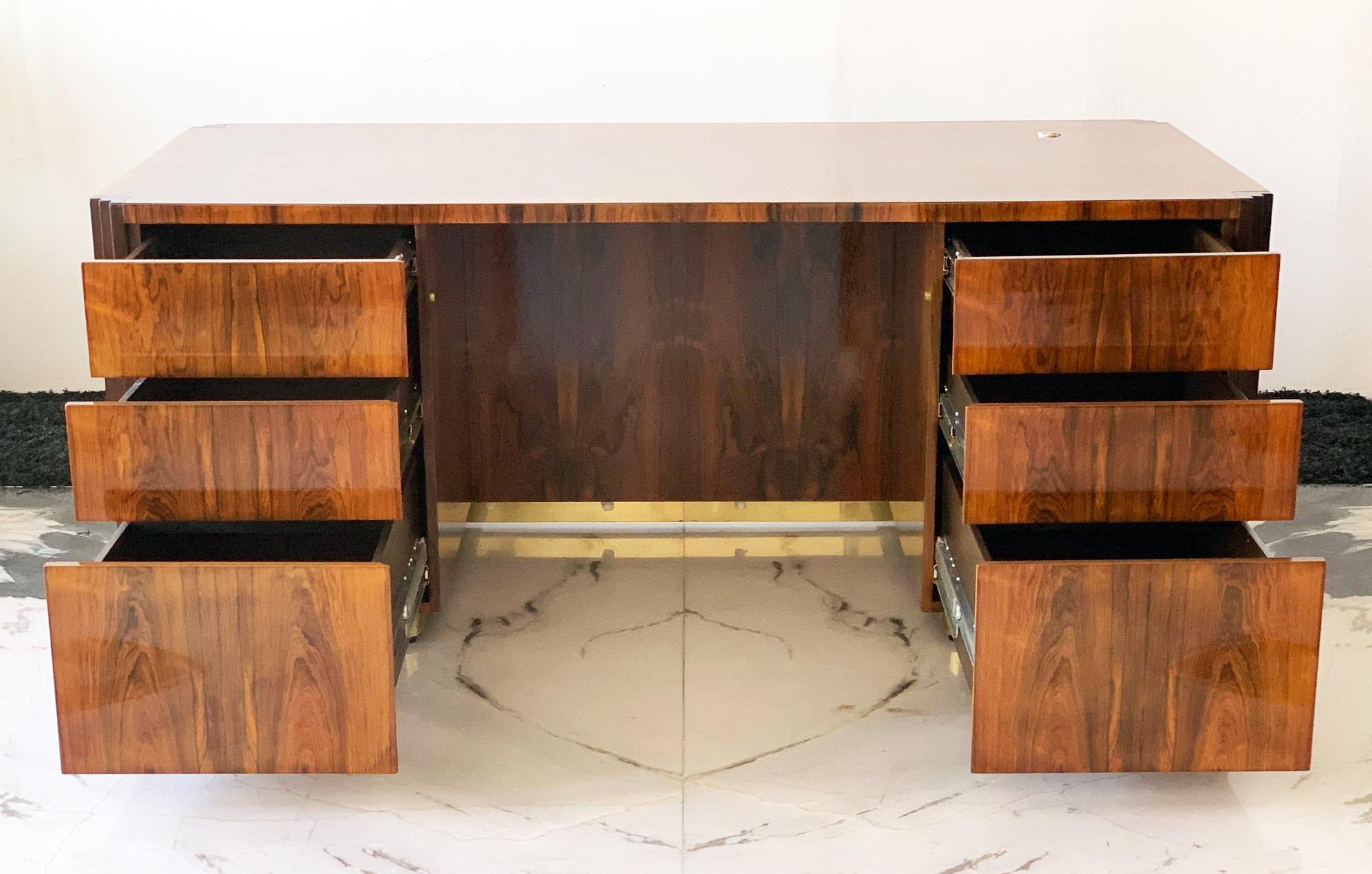 Art Deco Style Rosewood and Brass Executive Desk 8