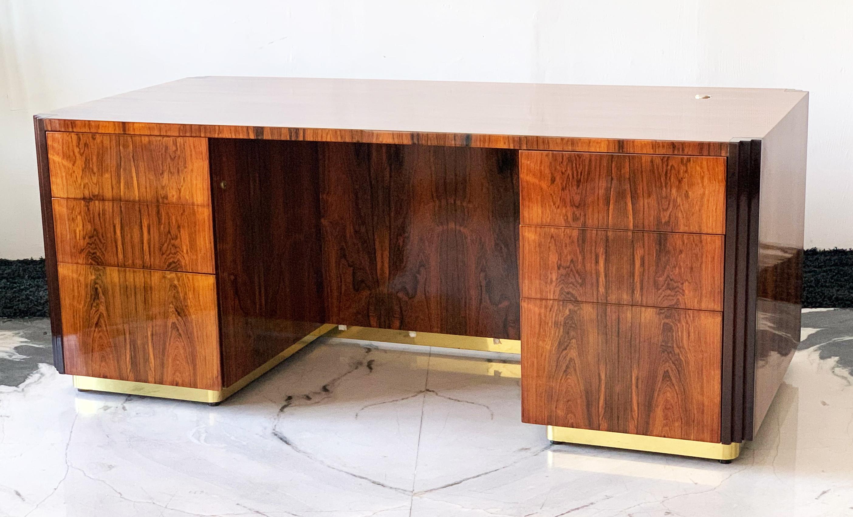 Art Deco Style Rosewood and Brass Executive Desk 9