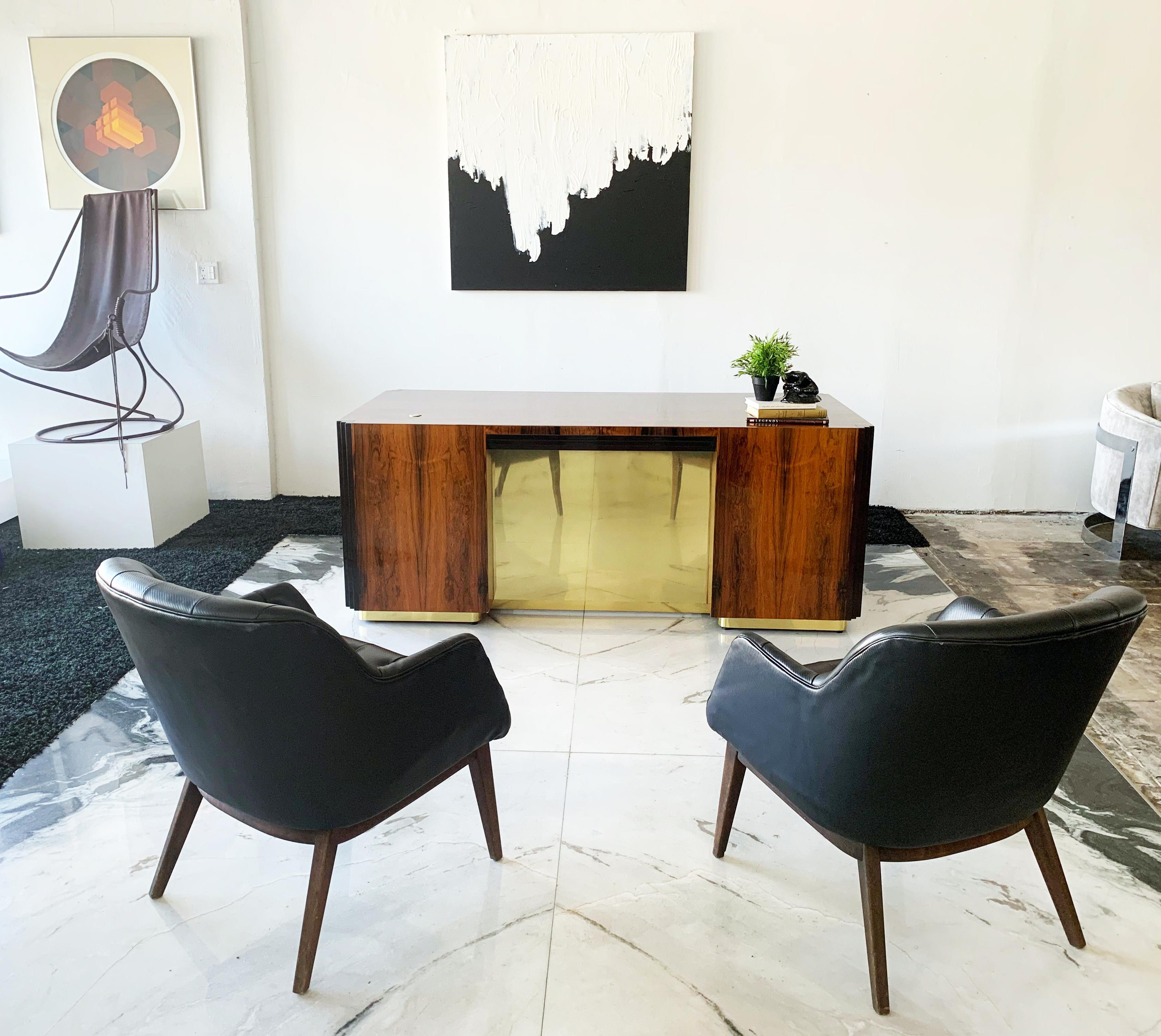 Art Deco Style Rosewood and Brass Executive Desk 11