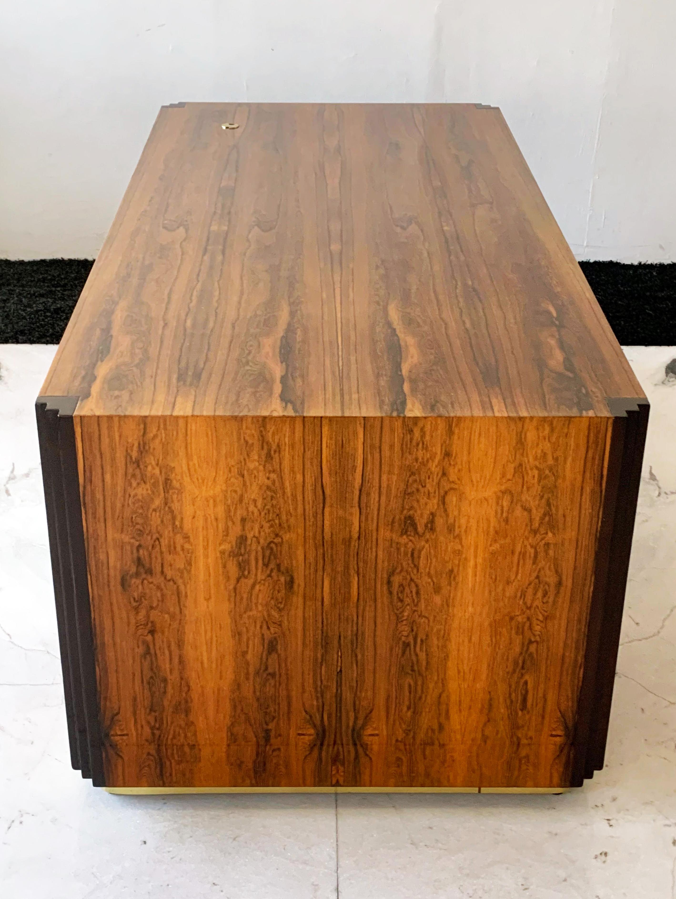 Late 20th Century Art Deco Style Rosewood and Brass Executive Desk