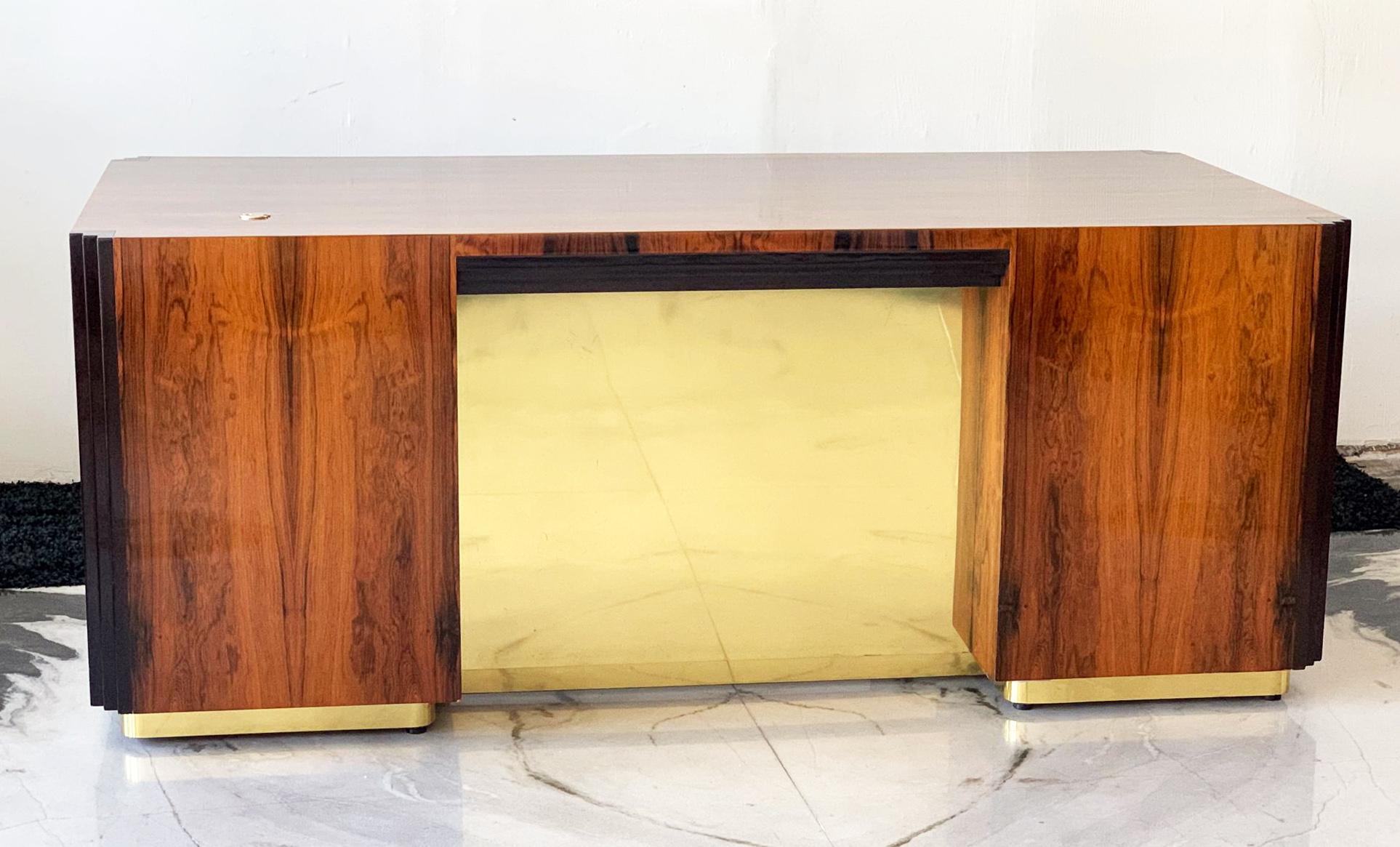 Art Deco Style Rosewood and Brass Executive Desk 1