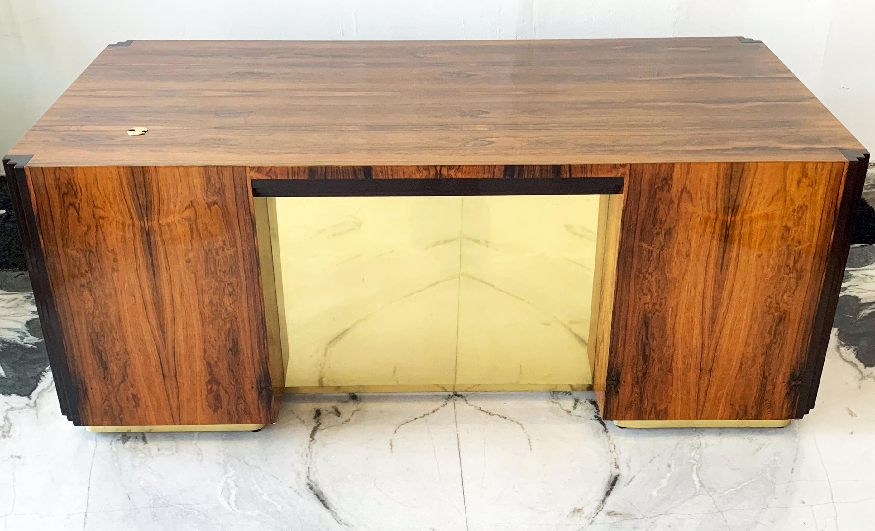Art Deco Style Rosewood and Brass Executive Desk 3