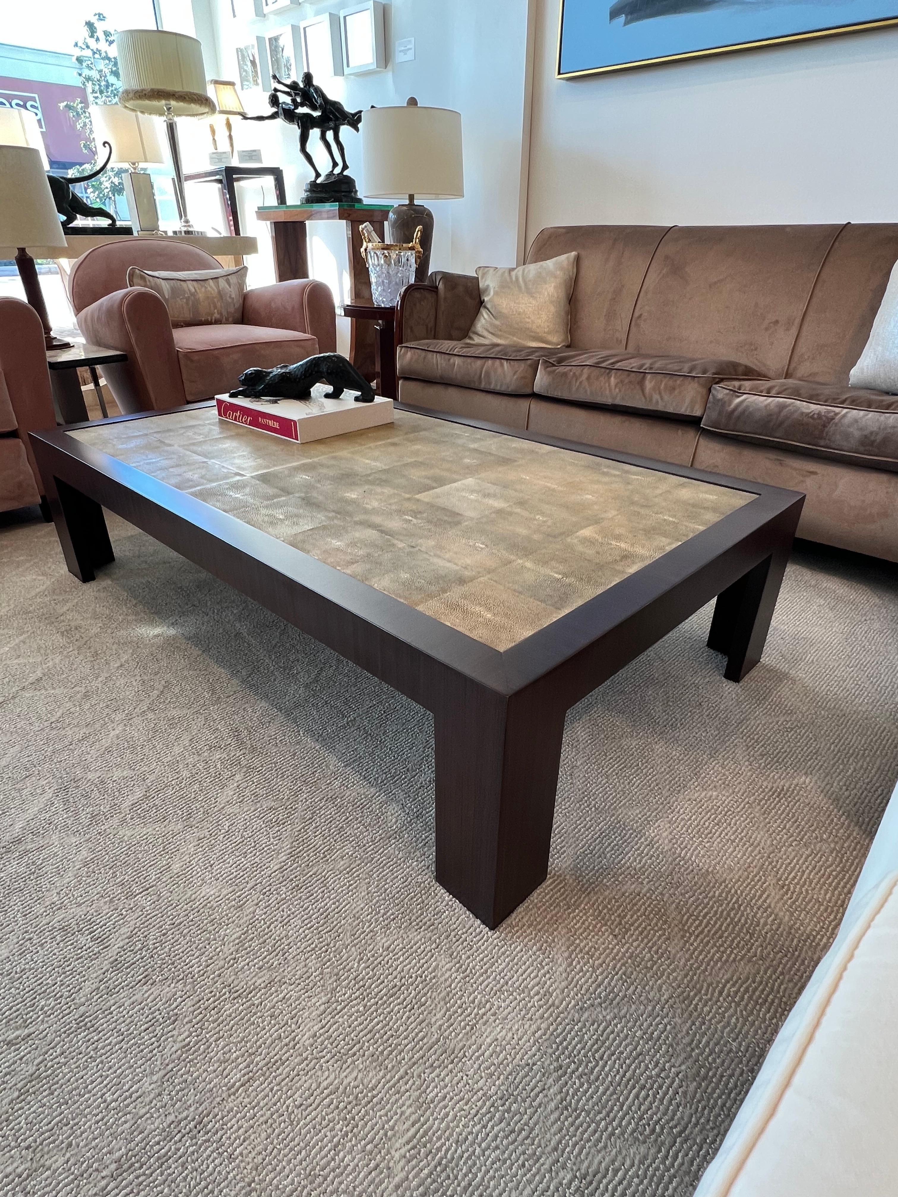 Mid-Century Modern Art Deco Style Rosewood and Shagreen Coffee Table For Sale