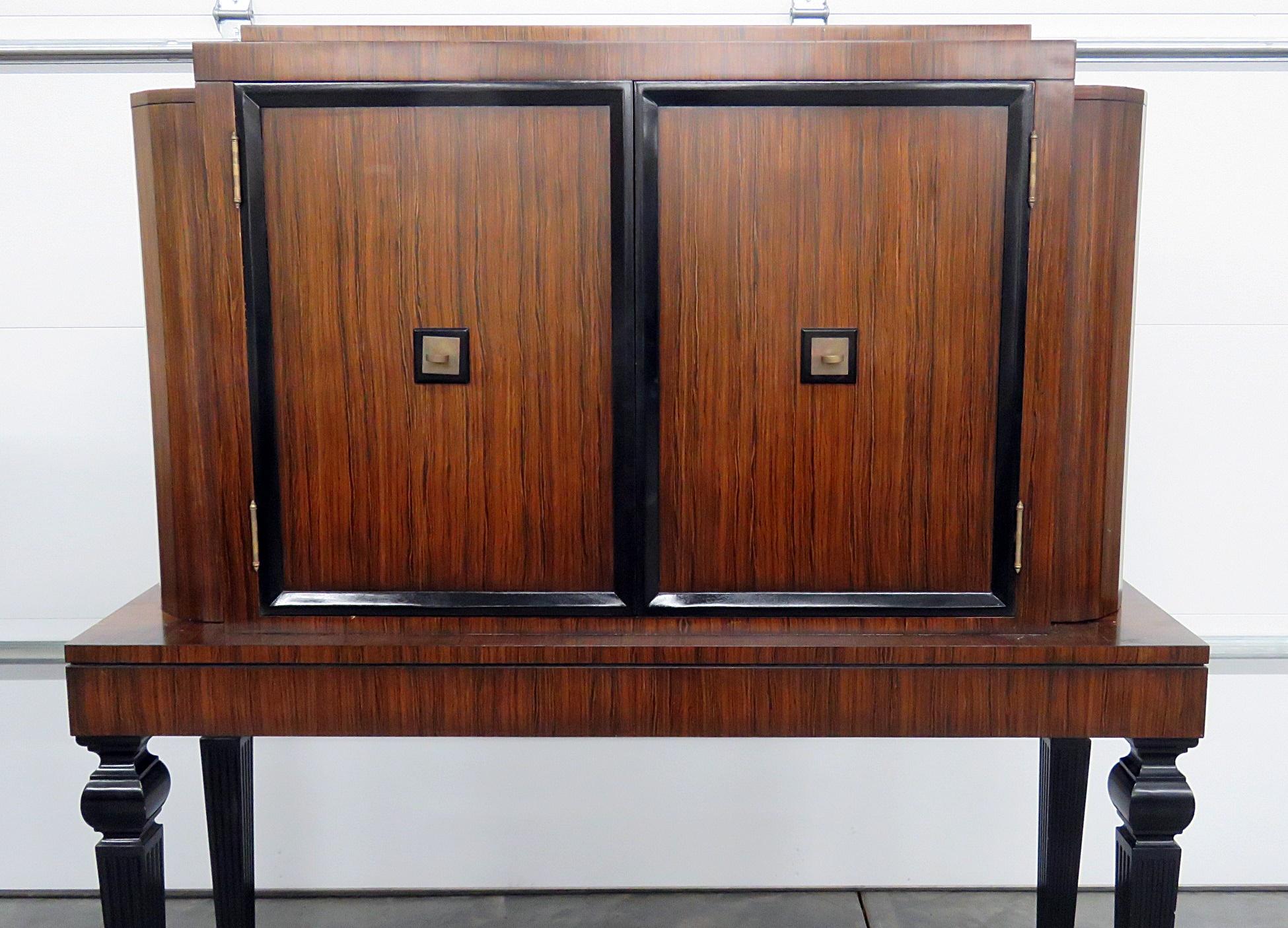 20th Century French Ruhlman Style Ebonized Art Deco Rosewood Liquor Bar Cabinet