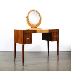 Vanité en palissandre et sycomore de style Art Déco avec bakélite, miroir et sabots en nickel