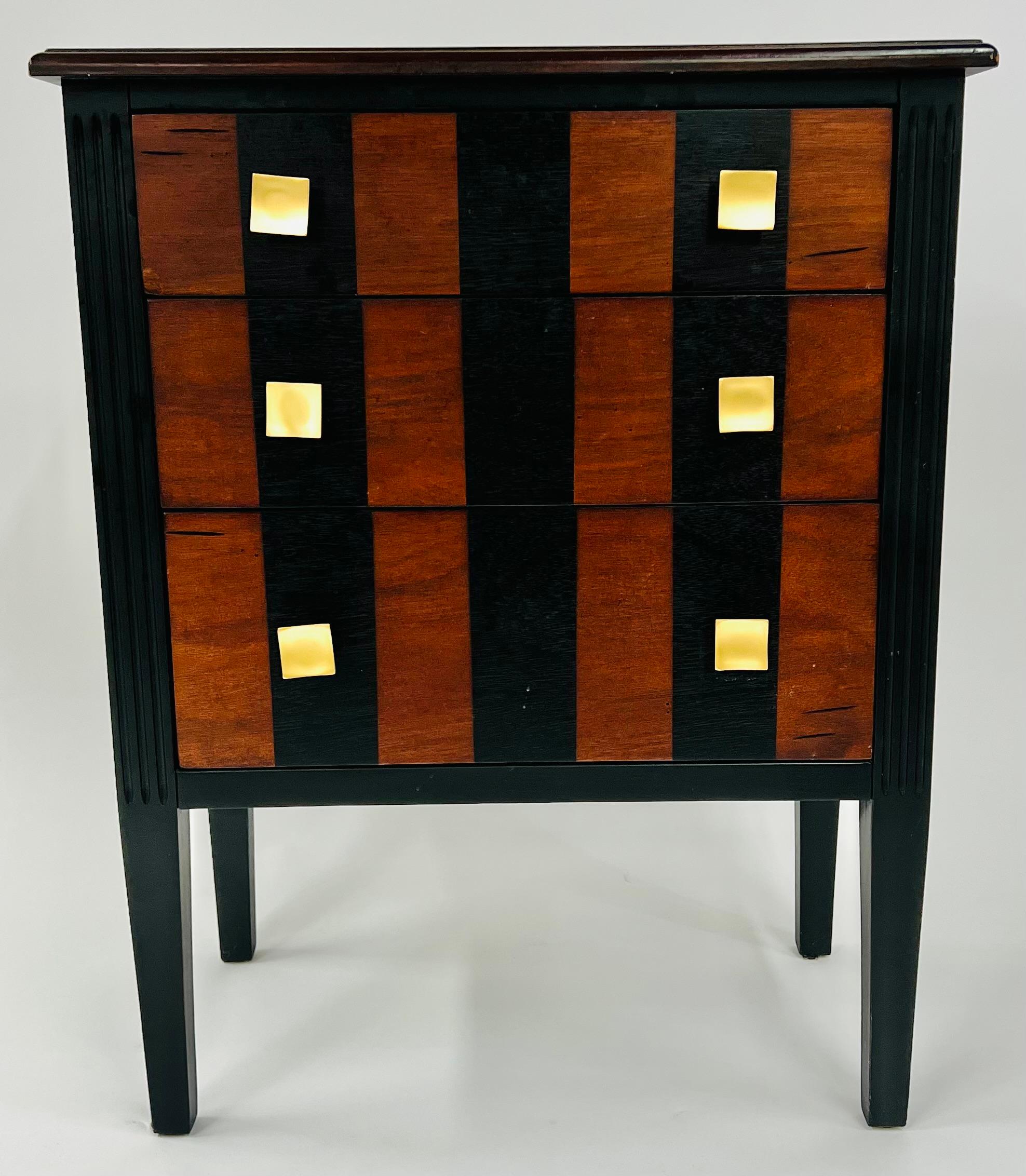 Art Deco Style Rosewood Three Drawer Nightstand, End or Side Table, a Pair In Good Condition In Plainview, NY