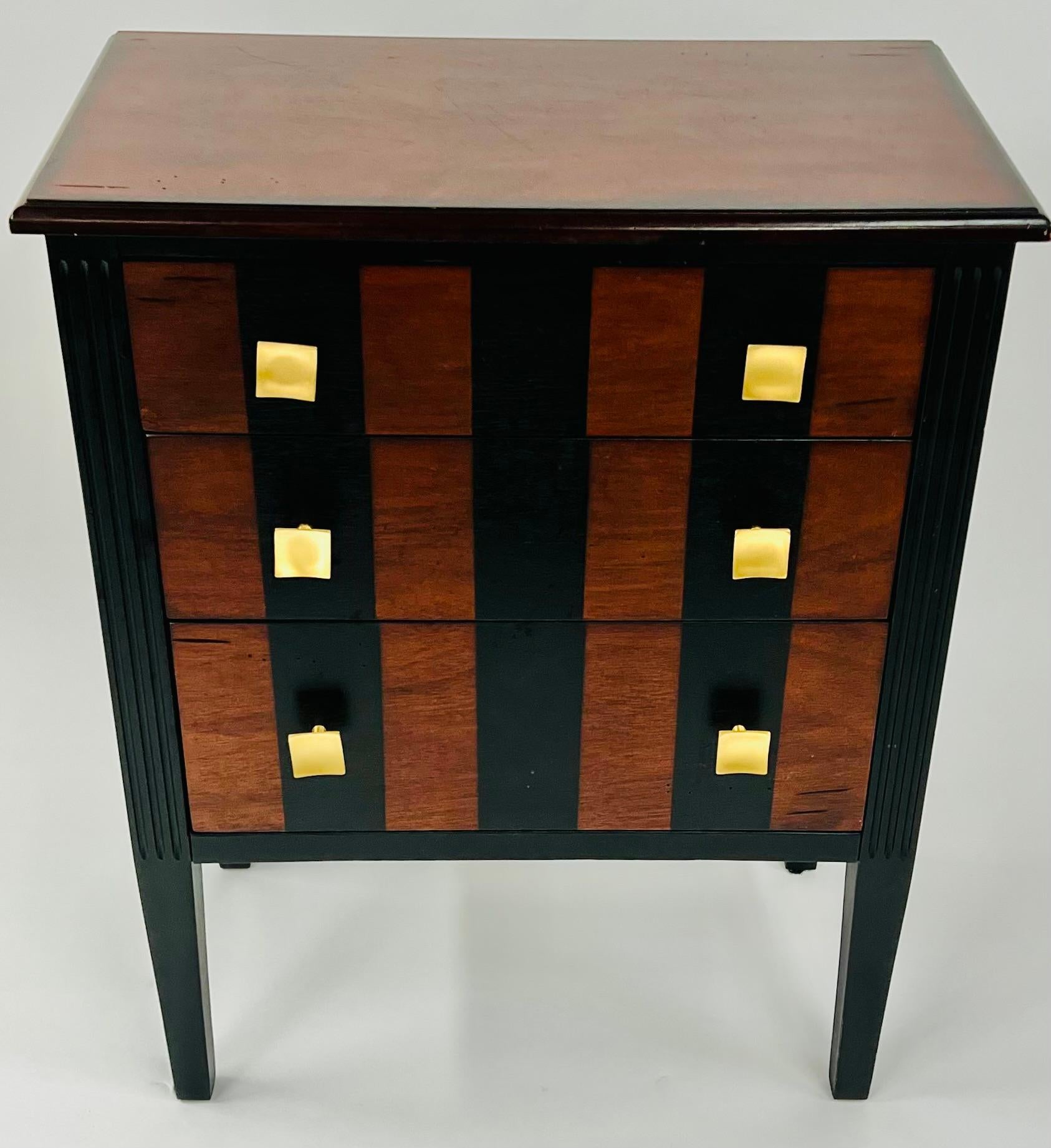 20th Century Art Deco Style Rosewood Three Drawer Nightstand, End or Side Table, a Pair