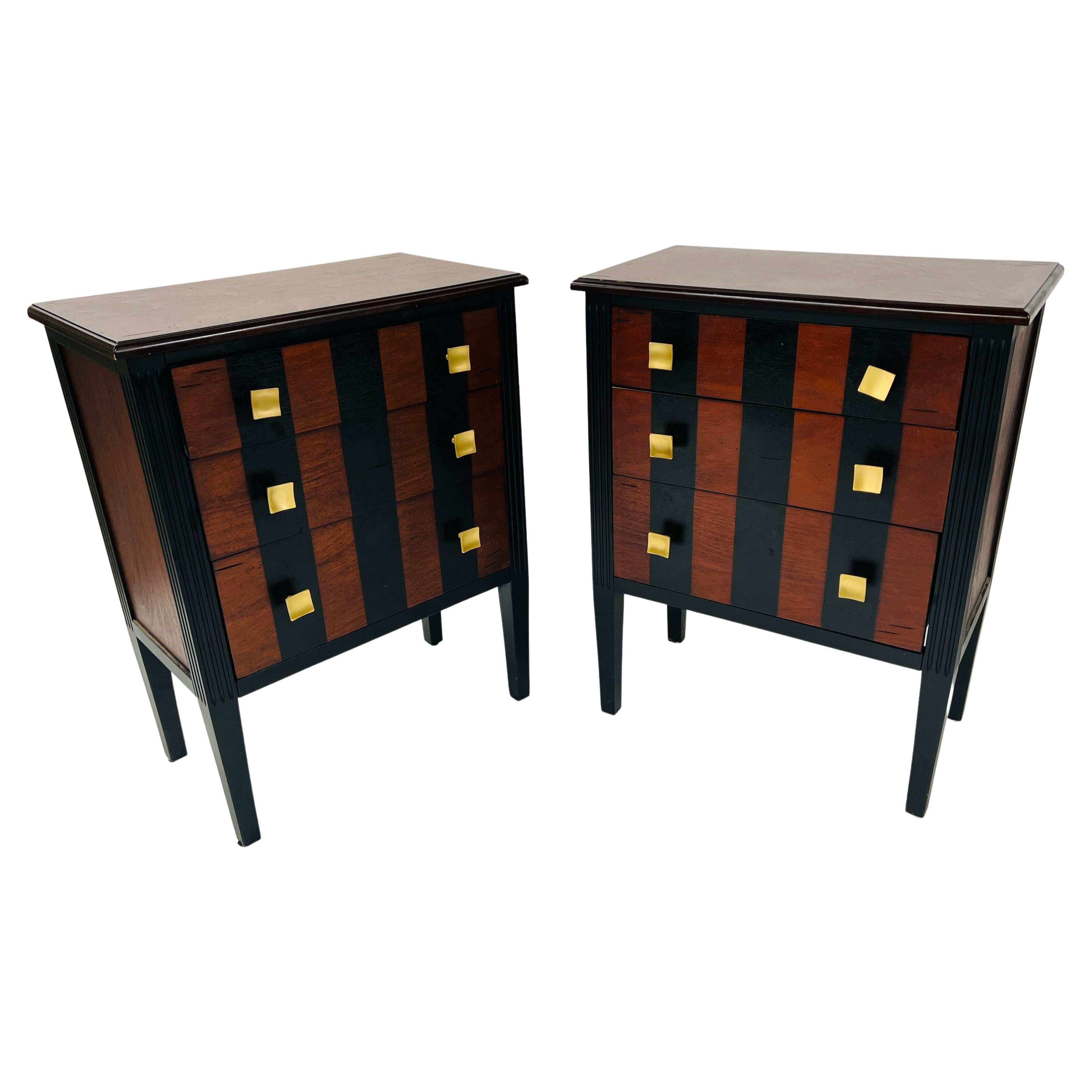 Art Deco Style Rosewood Three Drawer Nightstand, End or Side Table, a Pair