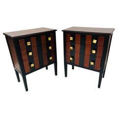 Vintage Art Deco Style Rosewood Three Drawer Nightstand, End or Side Table, a Pair