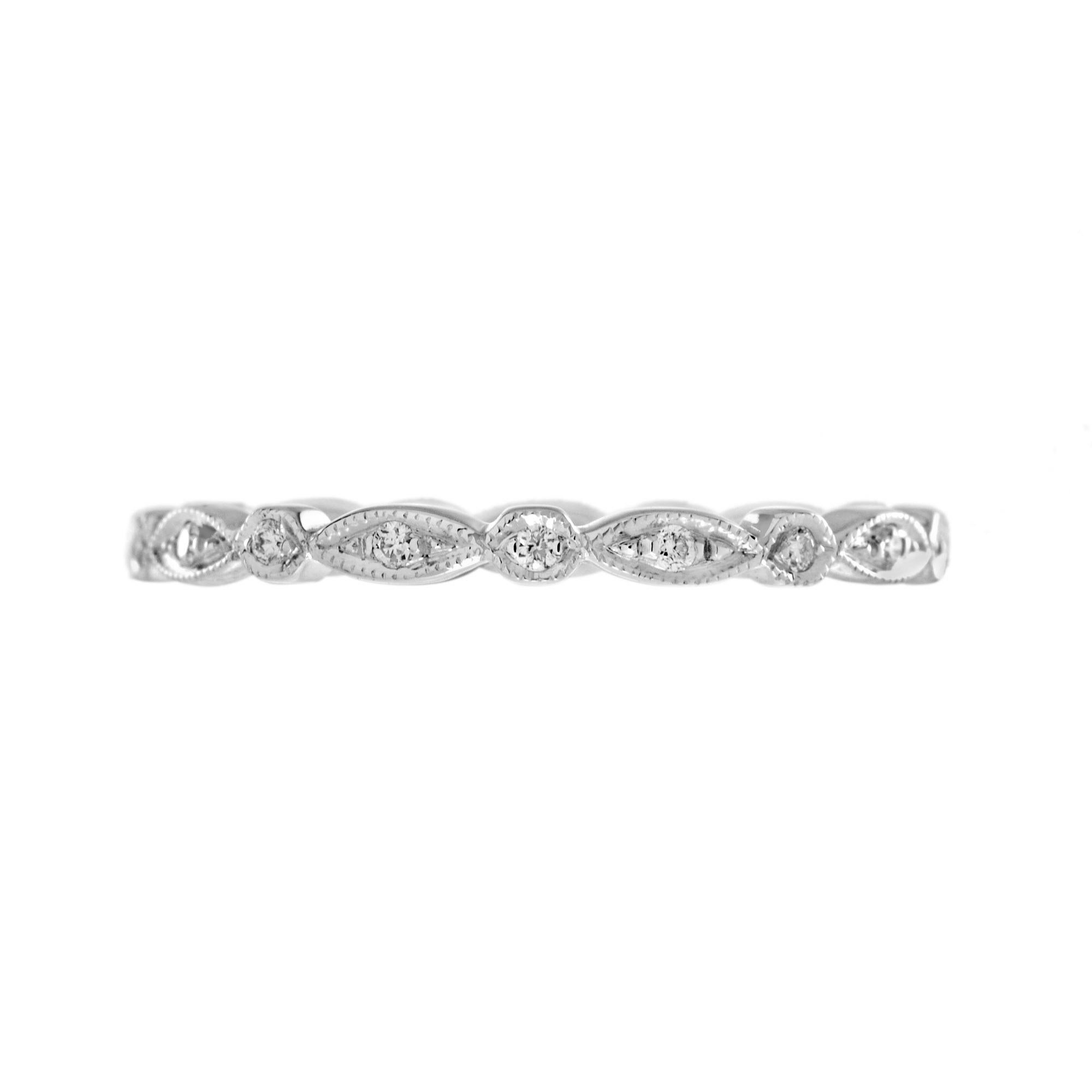 For Sale:  Art Deco Style Round and Marquise Diamond Eternity Band Ring in 18K White Gold 2