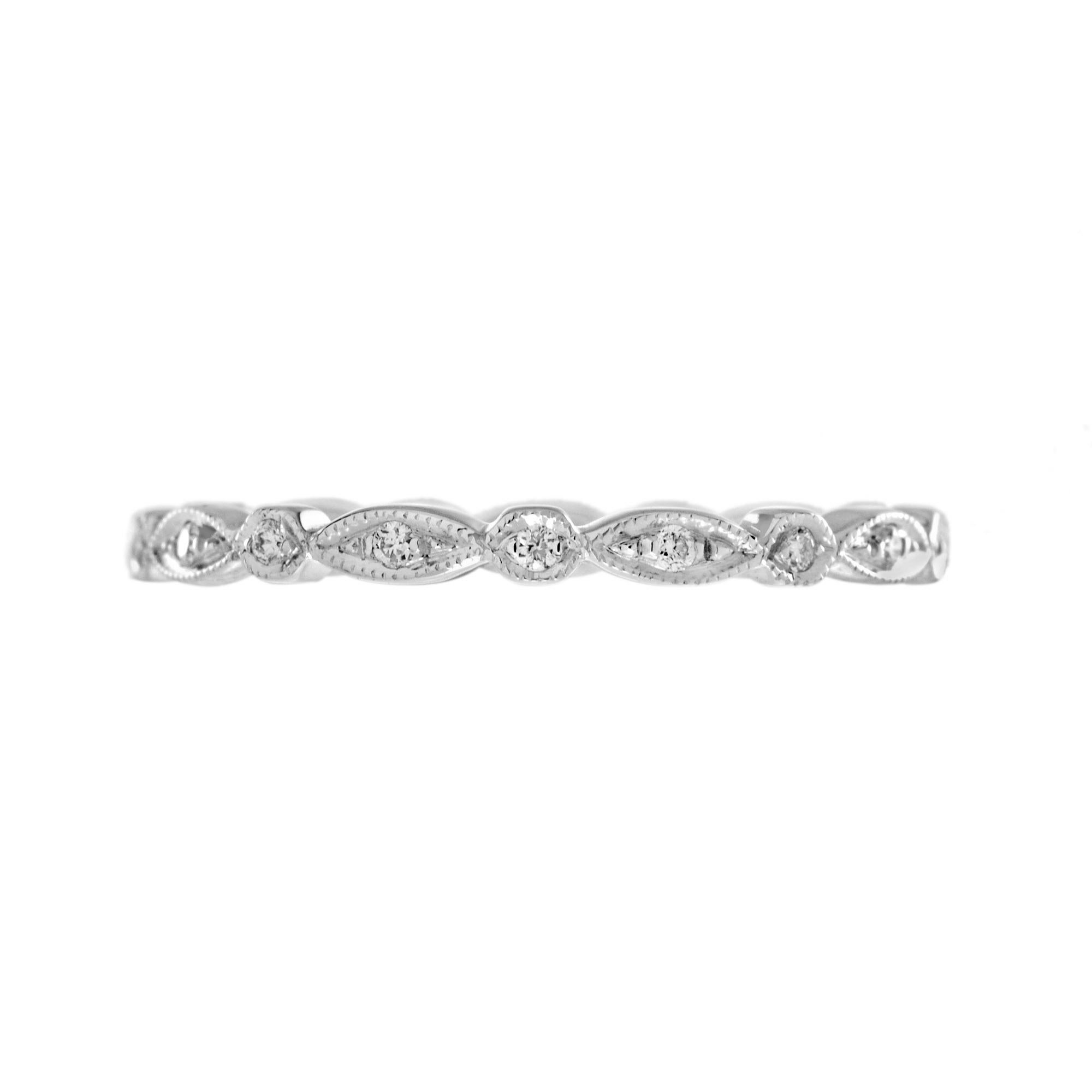 Eternity-Ring aus 18 Karat Weißgold mit rundem und Marquise-Diamant im Art-déco-Stil () 3