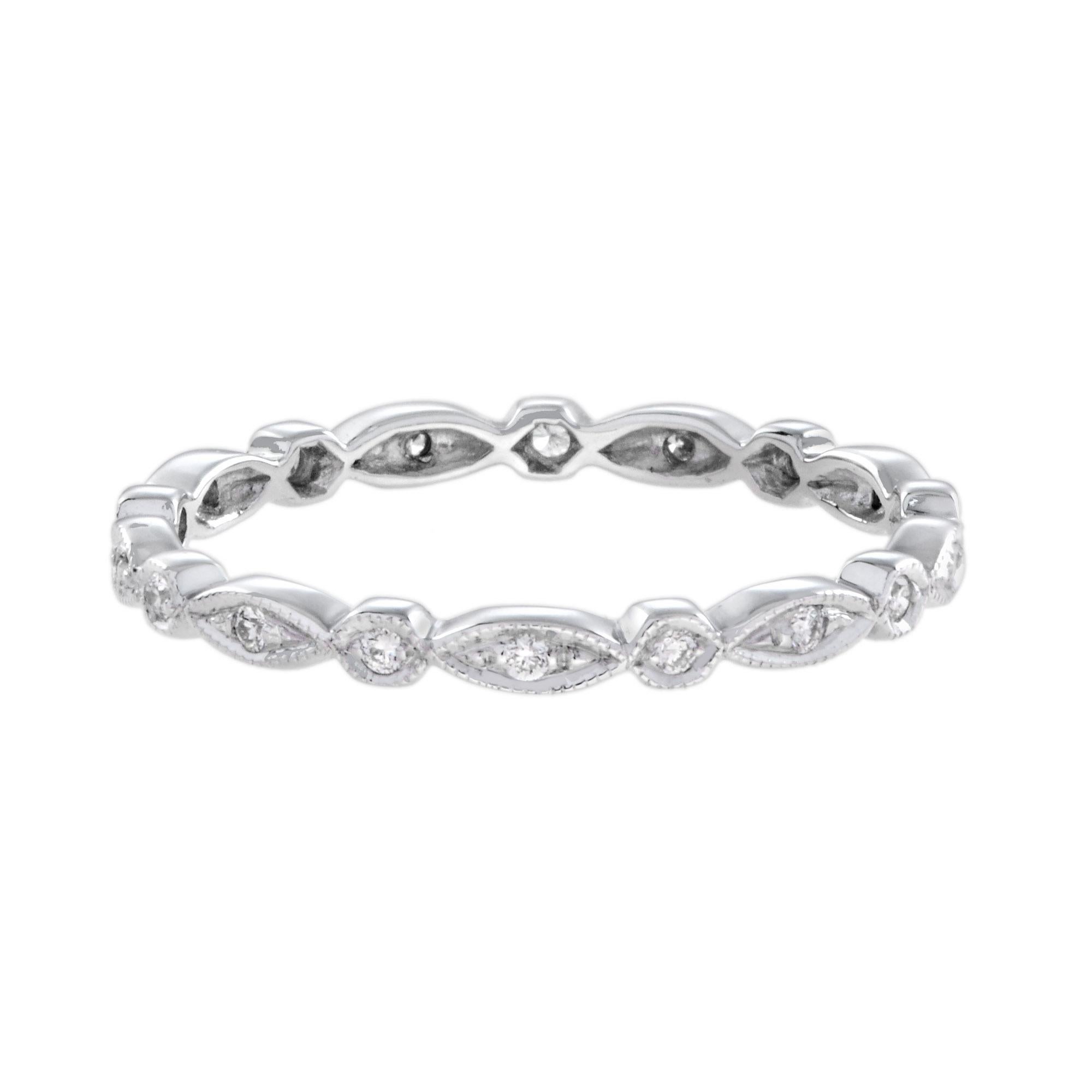 Eternity-Ring aus 18 Karat Weißgold mit rundem und Marquise-Diamant im Art-déco-Stil () 4
