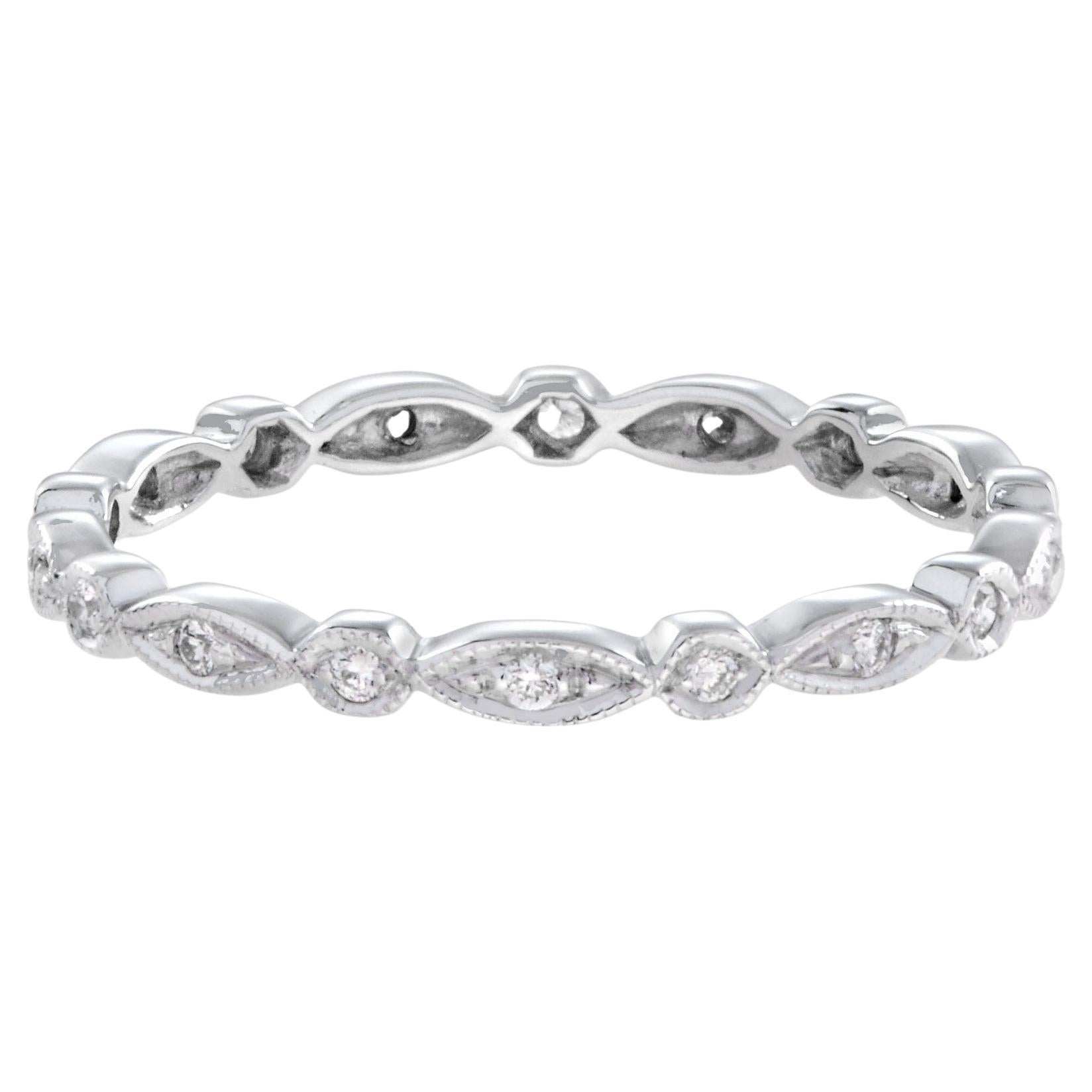 For Sale:  Art Deco Style Round and Marquise Diamond Eternity Band Ring in 18K White Gold