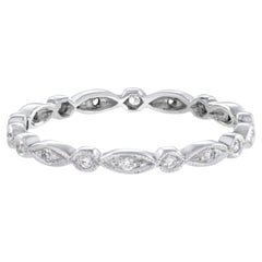 Art Deco Style Round and Marquise Diamond Eternity Band Ring in 18K White Gold
