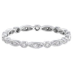 Anneau d'éternité de style Art déco en or blanc 18 carats avec diamants ronds et marquises