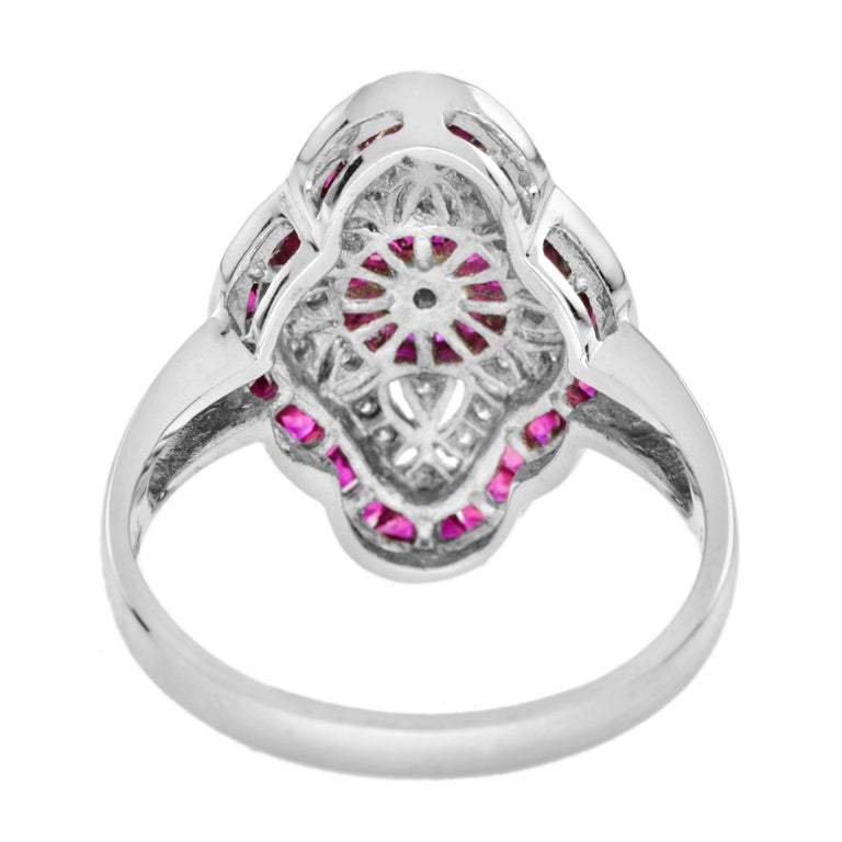Art Deco Style Round Diamond and Ruby Ring in 18K White Gold For Sale ...