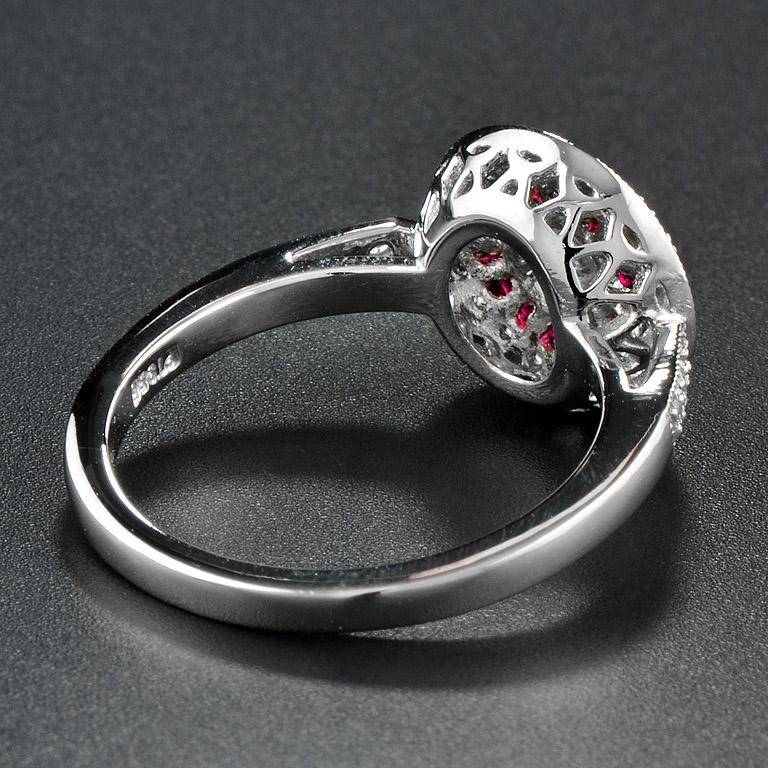 Art Deco Style Round Diamond with Ruby Engagement Ring in Platinum950 For Sale 1